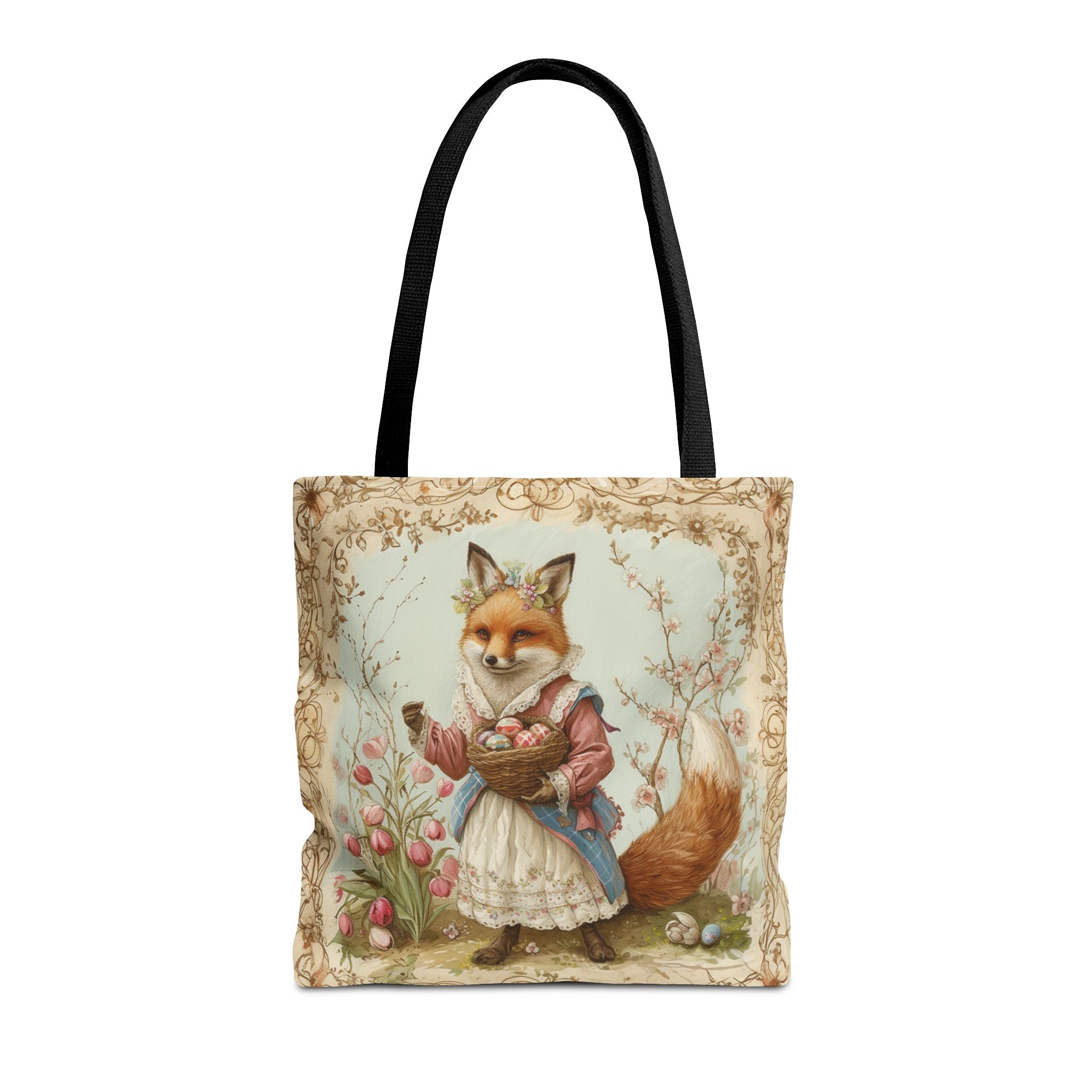 Easter Fox Tote Bag with Tulip Garden, Eco-Friendly Market Bag - Darwin & Rose