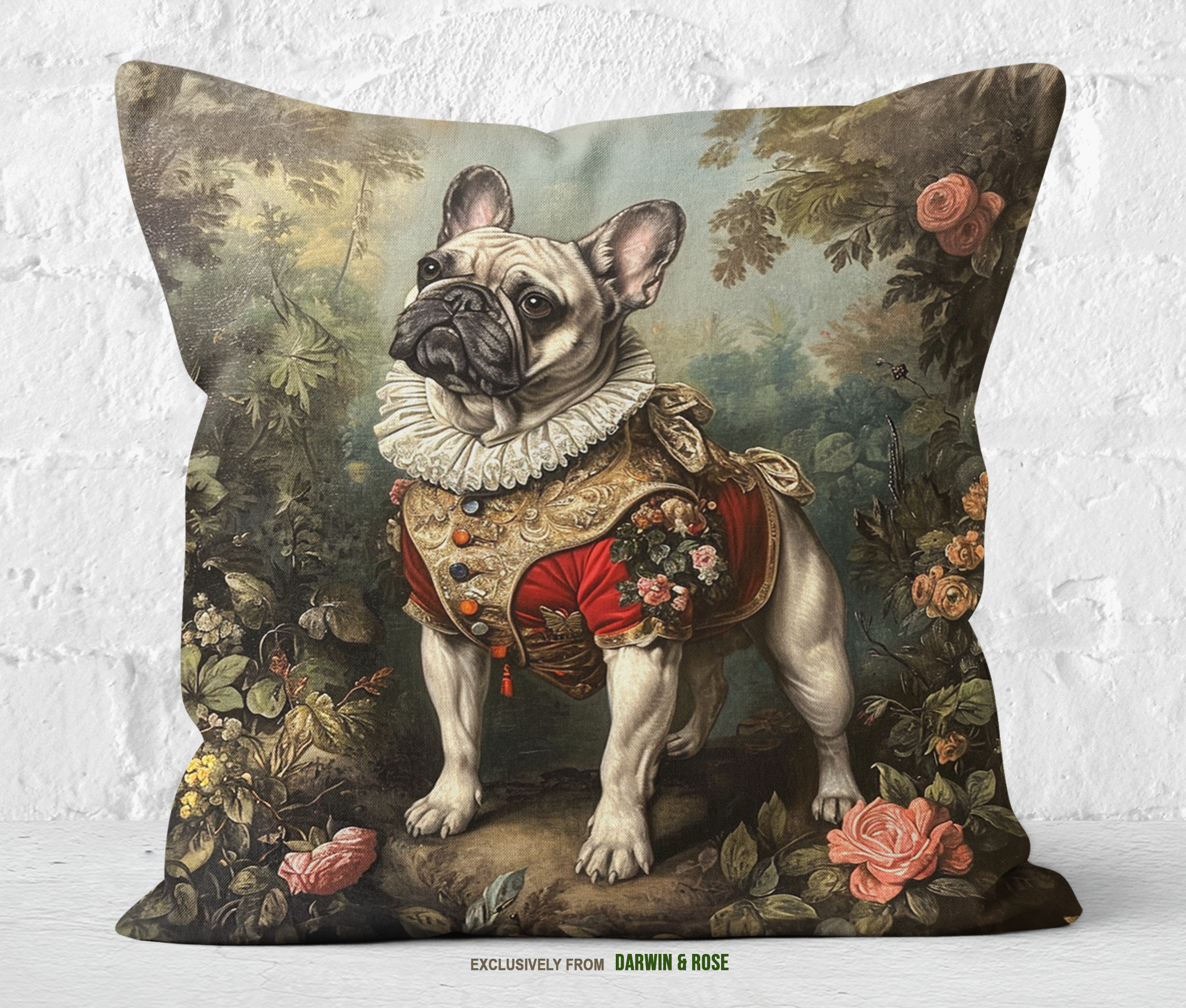 French Bulldog Renaissance Elegance Throw Pillow for Modern Decor