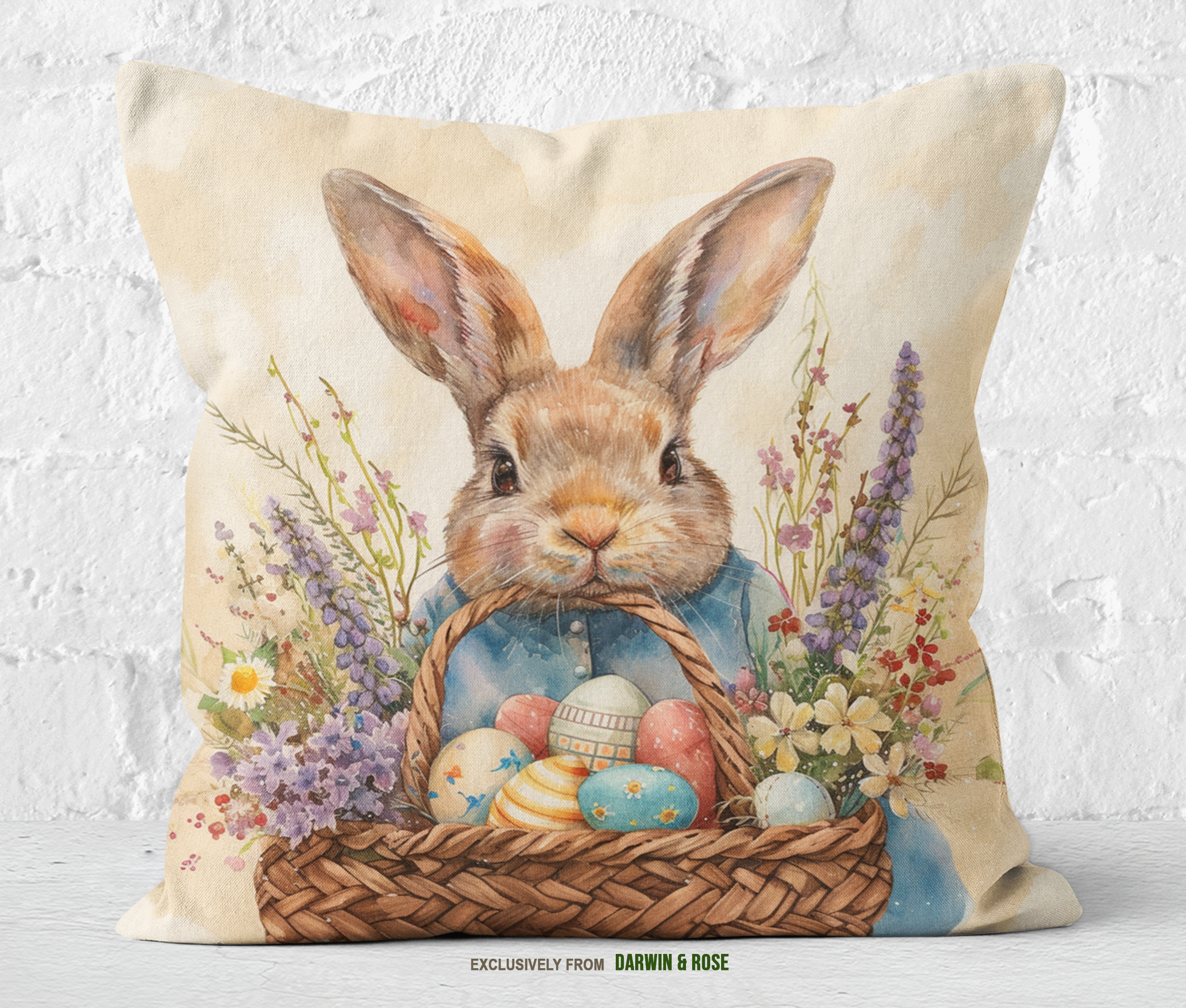 Easter Bunny Pastel Blooms Throw Pillow