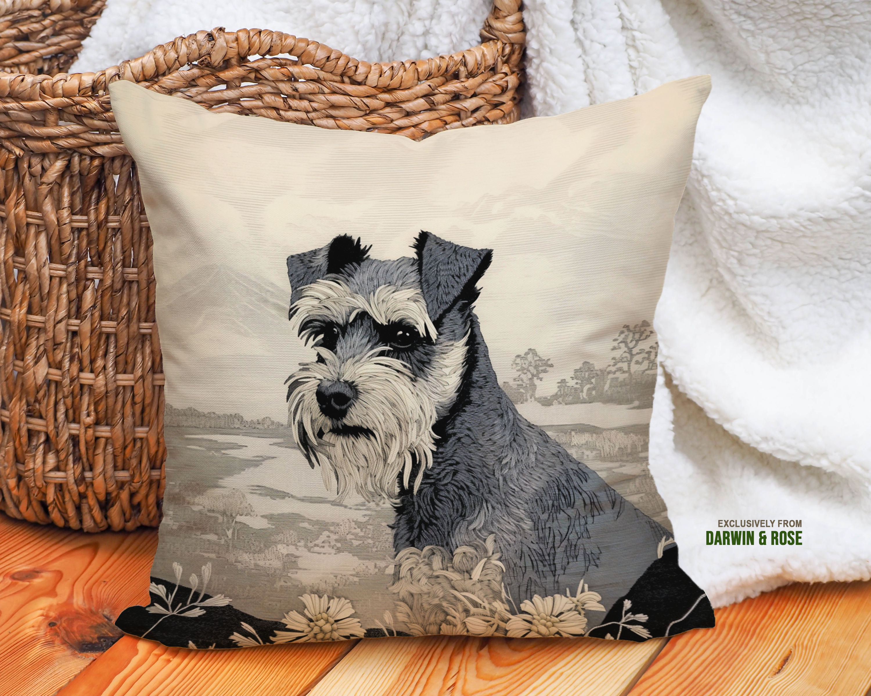 Miniature Schnauzer Vintage-Inspired Throw Pillow for Farmhouse Decor