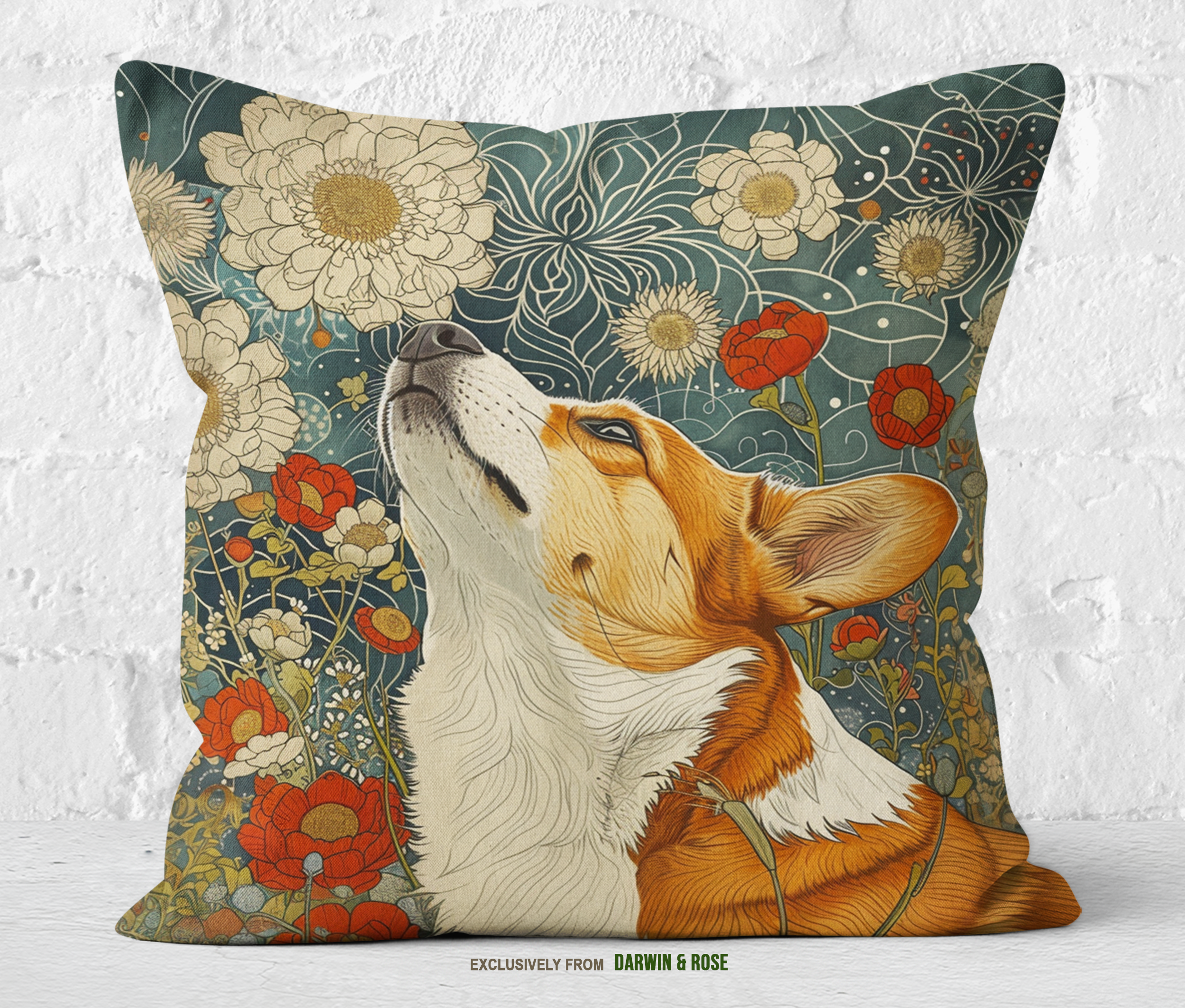 Whimsical Garden Pembroke Welsh Corgi Throw Pillow – Boho Style Décor