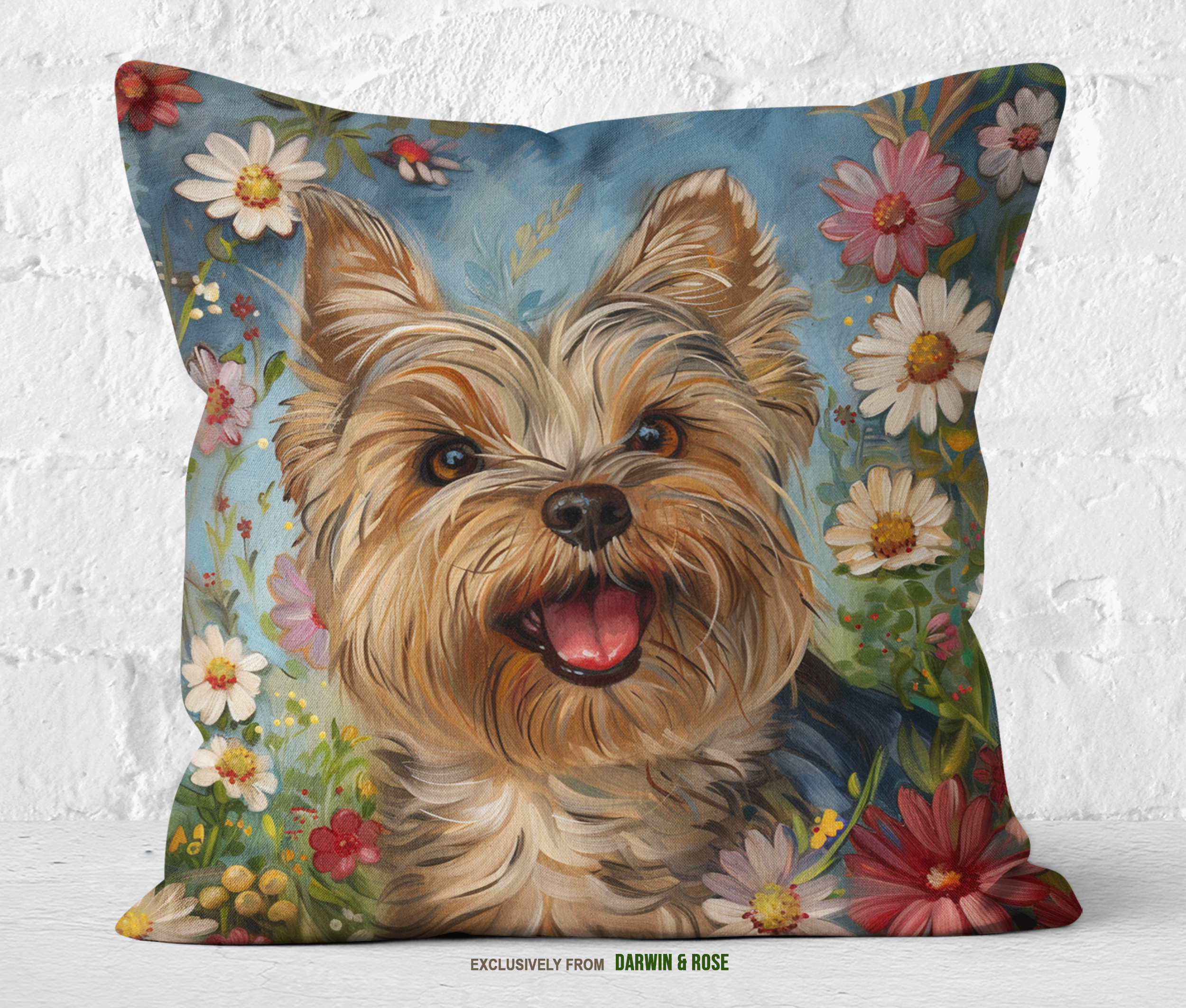 Yorkshire Terrier Floral Bliss Throw Pillow – Modern Cottage Decor
