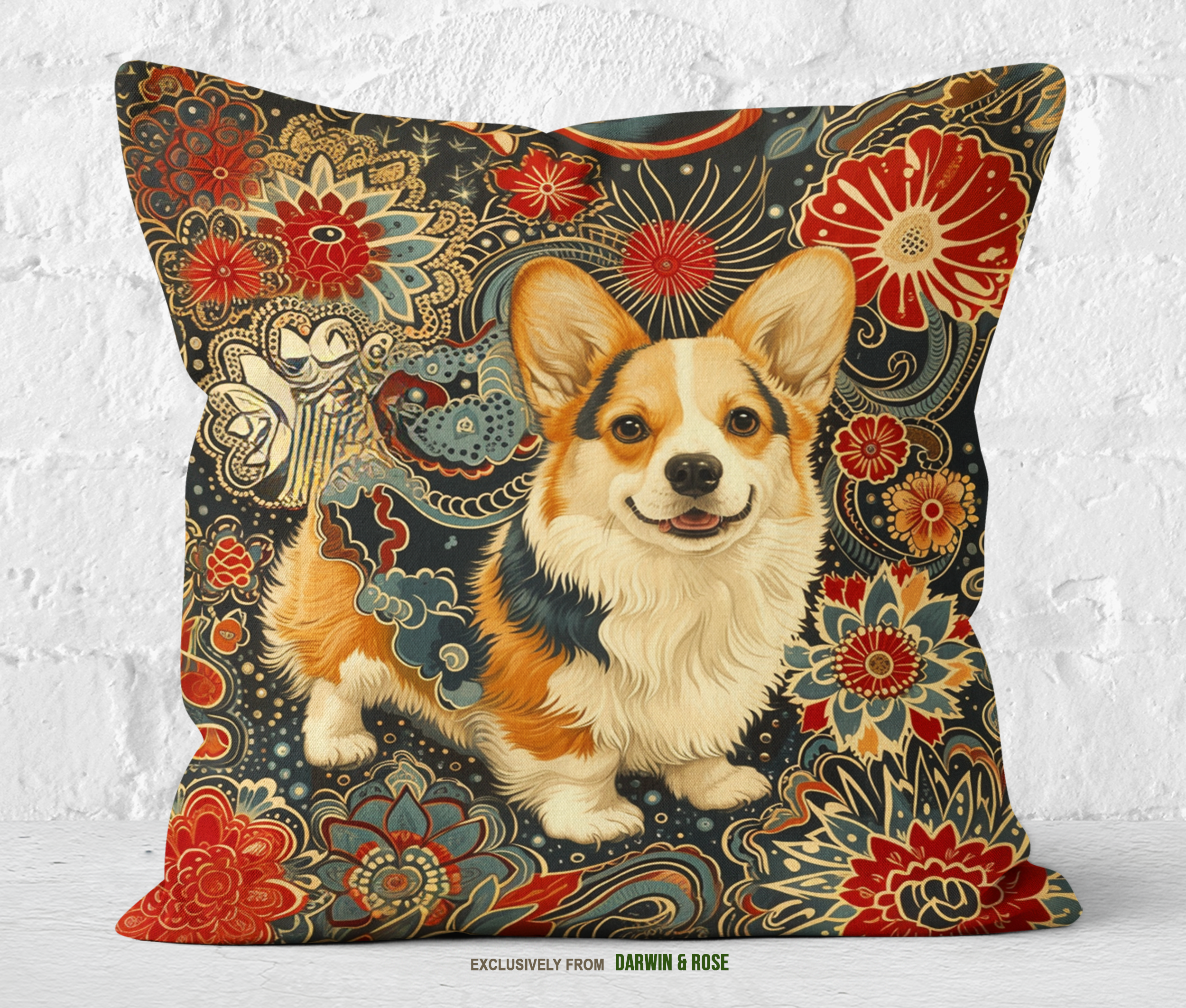 Floral Charm Pembroke Welsh Corgi Throw Pillow – Boho Chic Home Décor