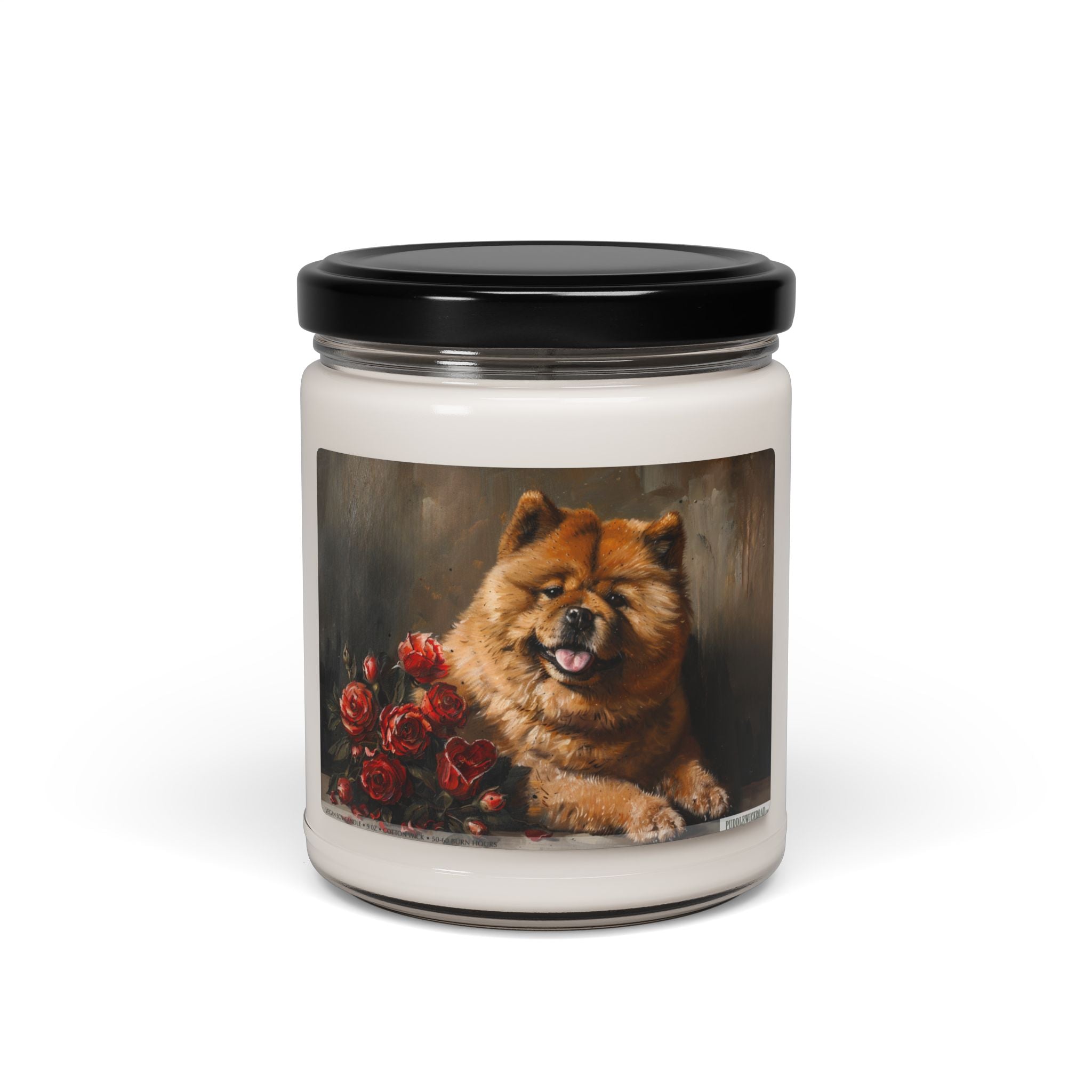 Chow-Chow Candle with Red Rose Art - Dog Lover Gift - Darwin & Rose