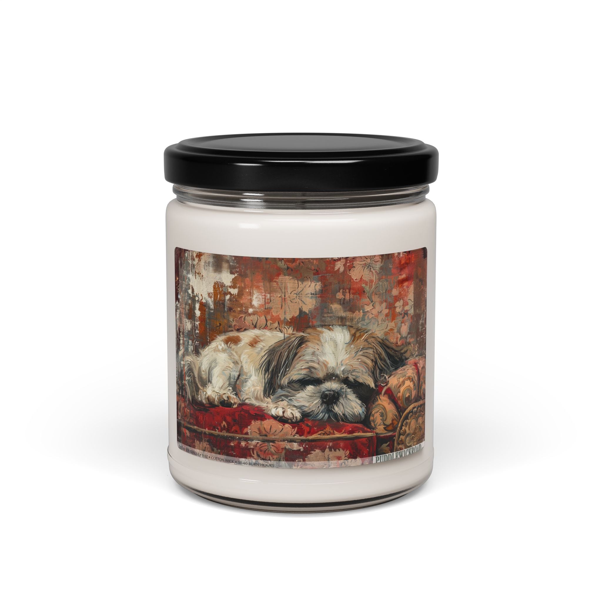 Cozy Shih Tzu Soy Candle - Vintage Dog Art Gift for Pet Lovers - Darwin & Rose