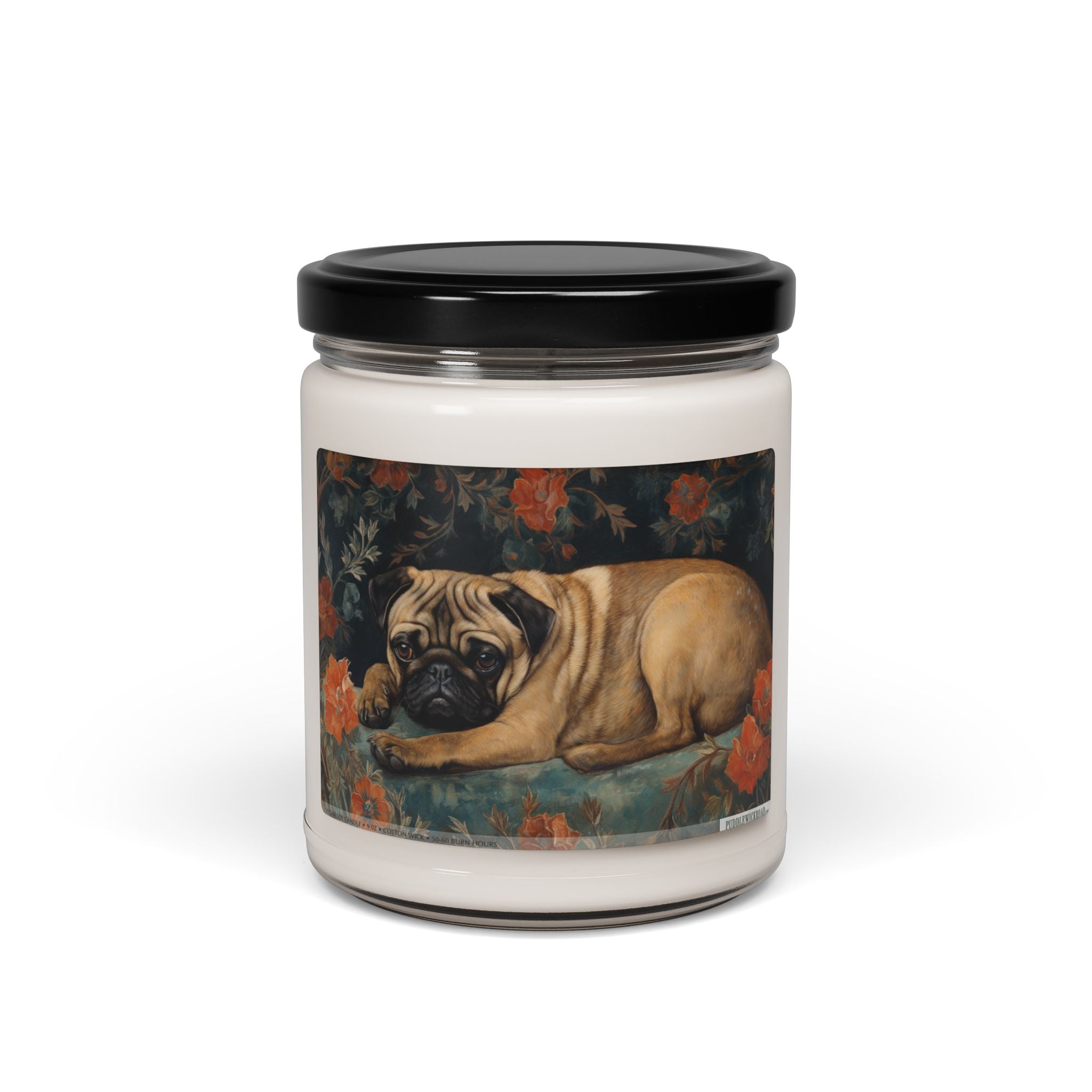 Vintage Pug Candle with Floral Design - Cozy Soy Dog Lover Gift - Darwin & Rose