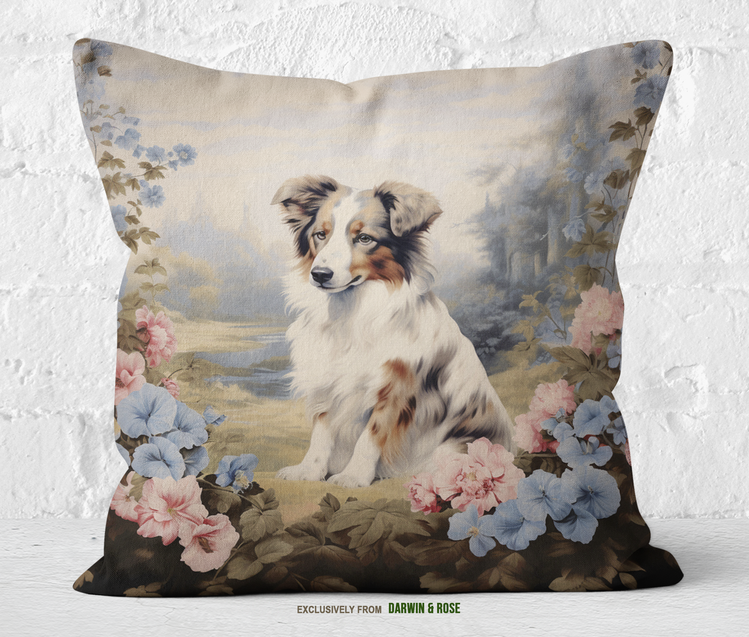 Australian Shepherd Floral Elegance Throw Pillow - Cottagecore Style