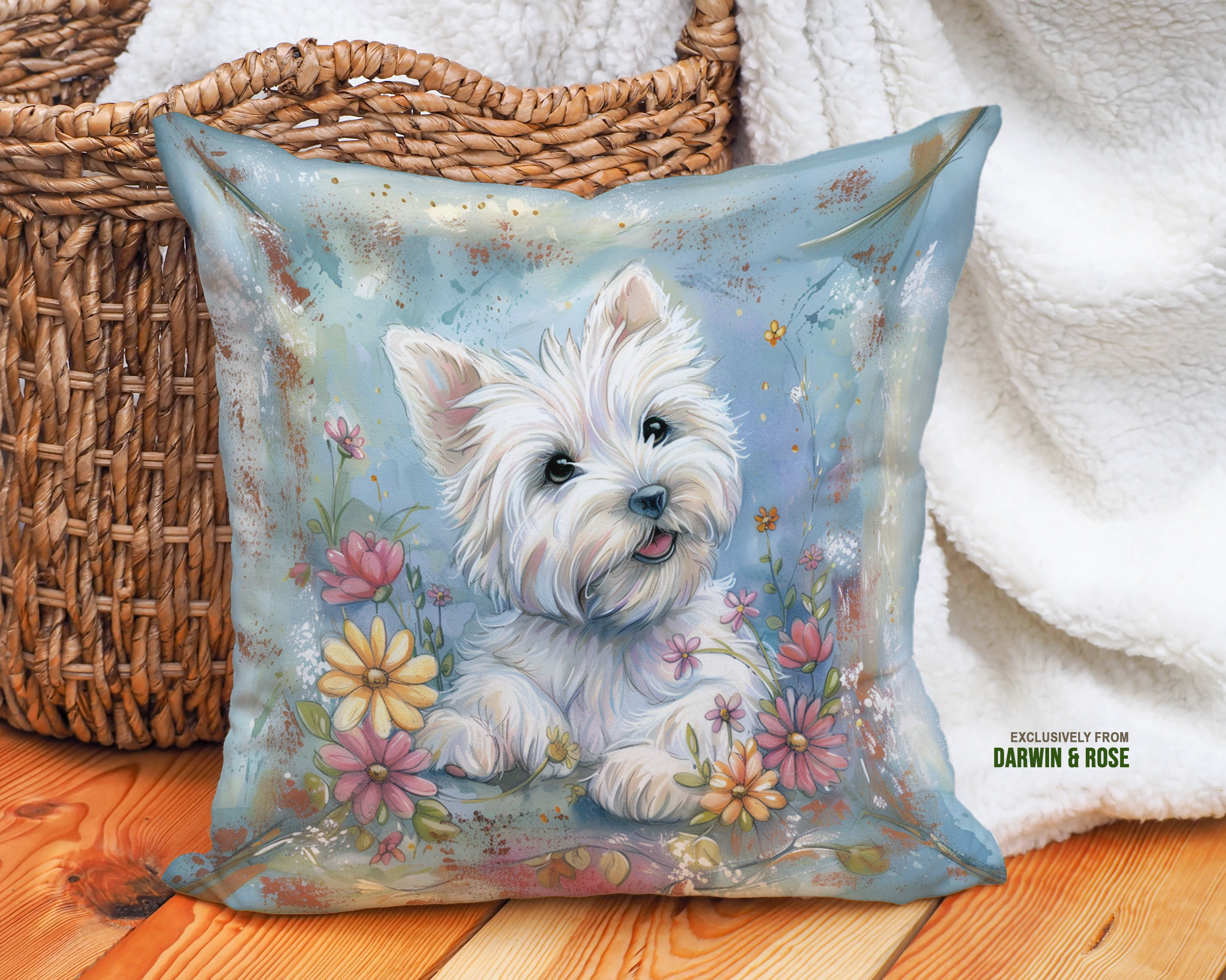 West Highland White Terrier Floral Boho Throw Pillow