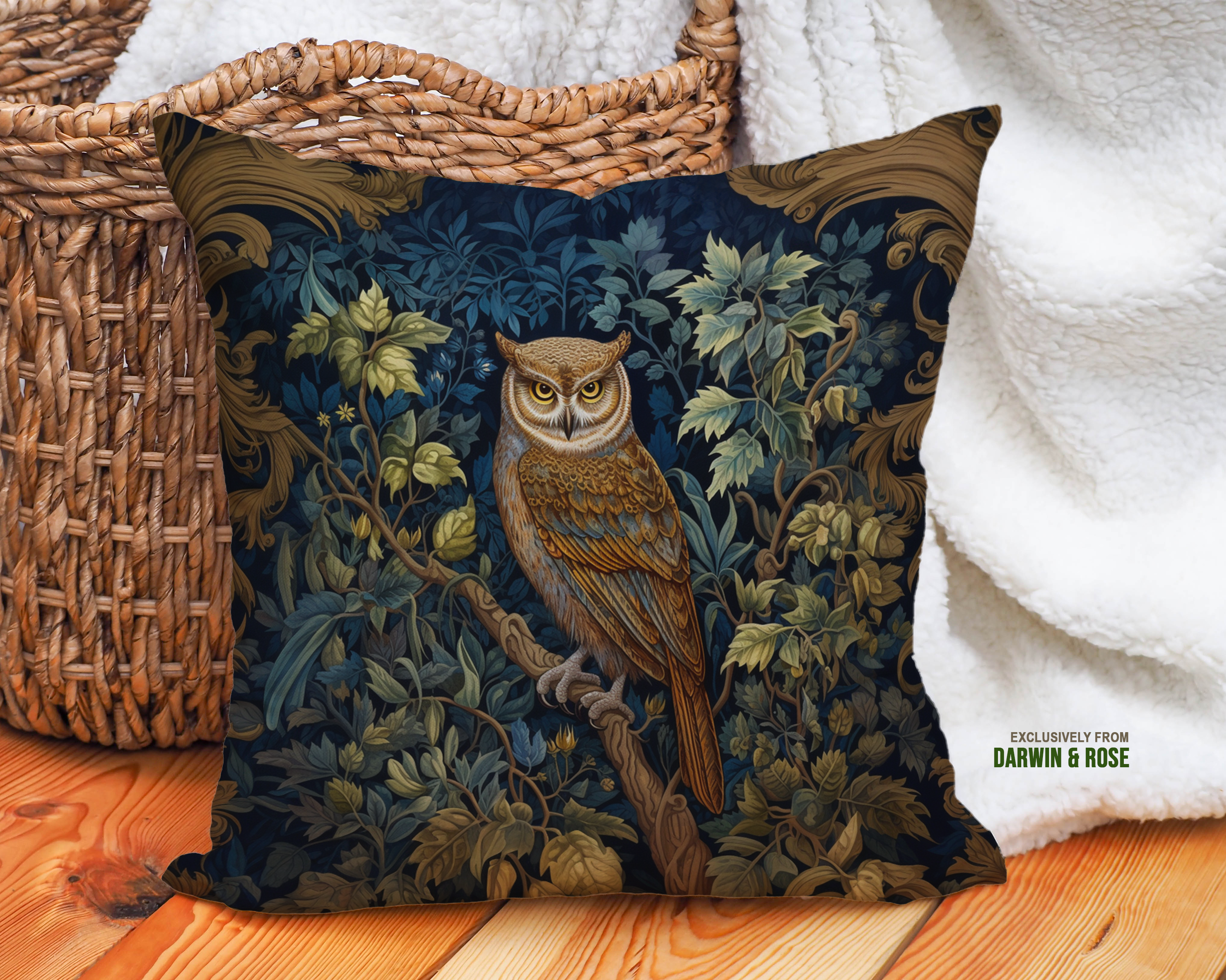 Regal Night Owl Throw Pillow – Vintage Woodland Style