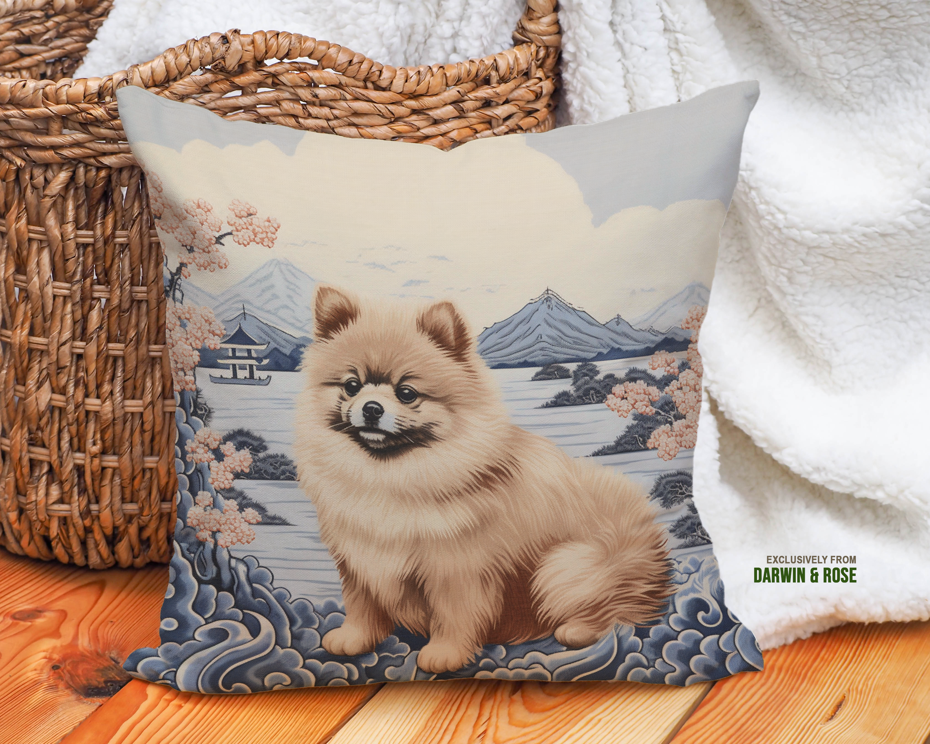 Fluffy Pomeranian Throw Pillow – Modern Japanese-Inspired Decor