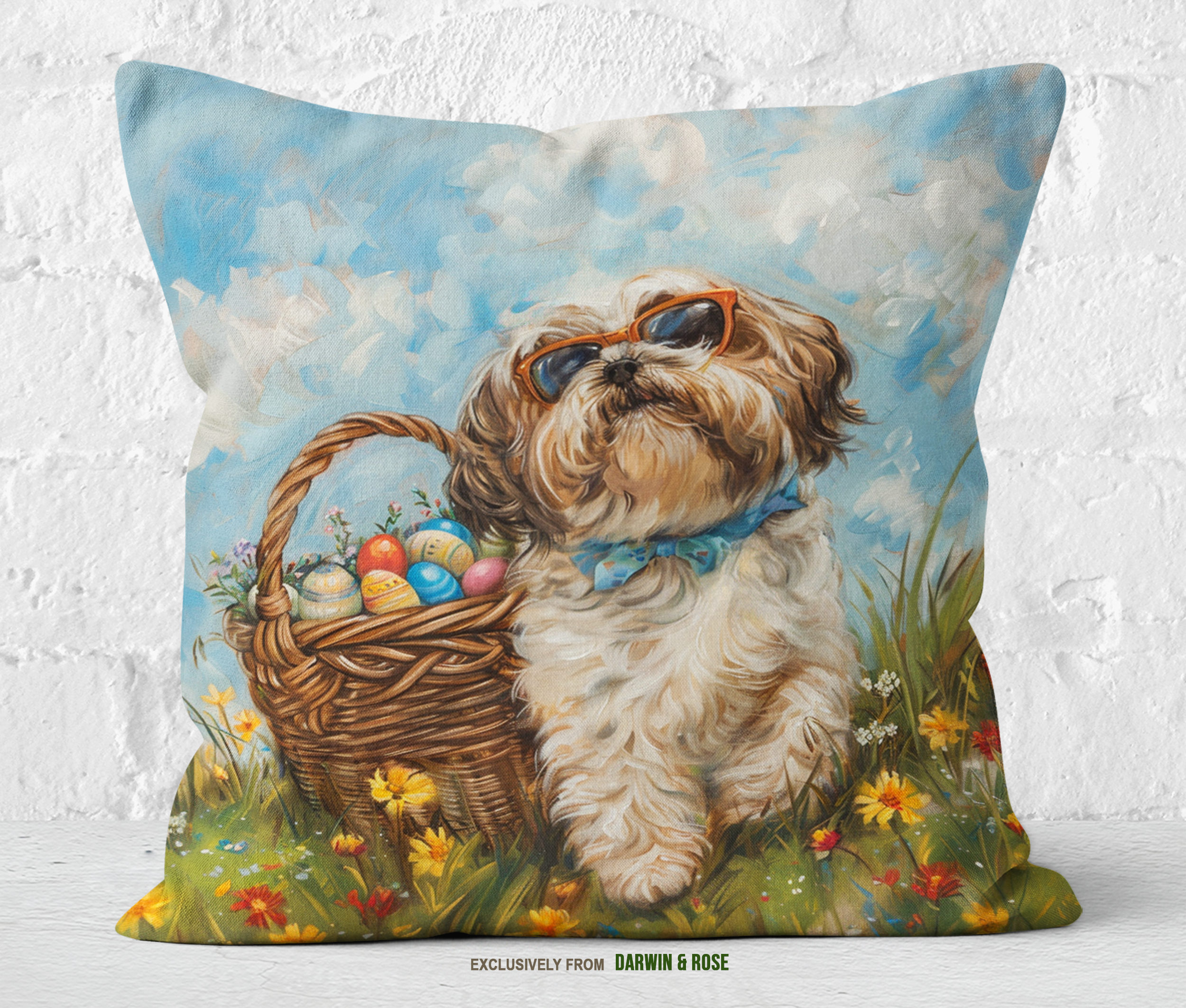 Shih Tzu Easter Bliss Throw Pillow - Whimsical Spring Decor with Pastel Hues