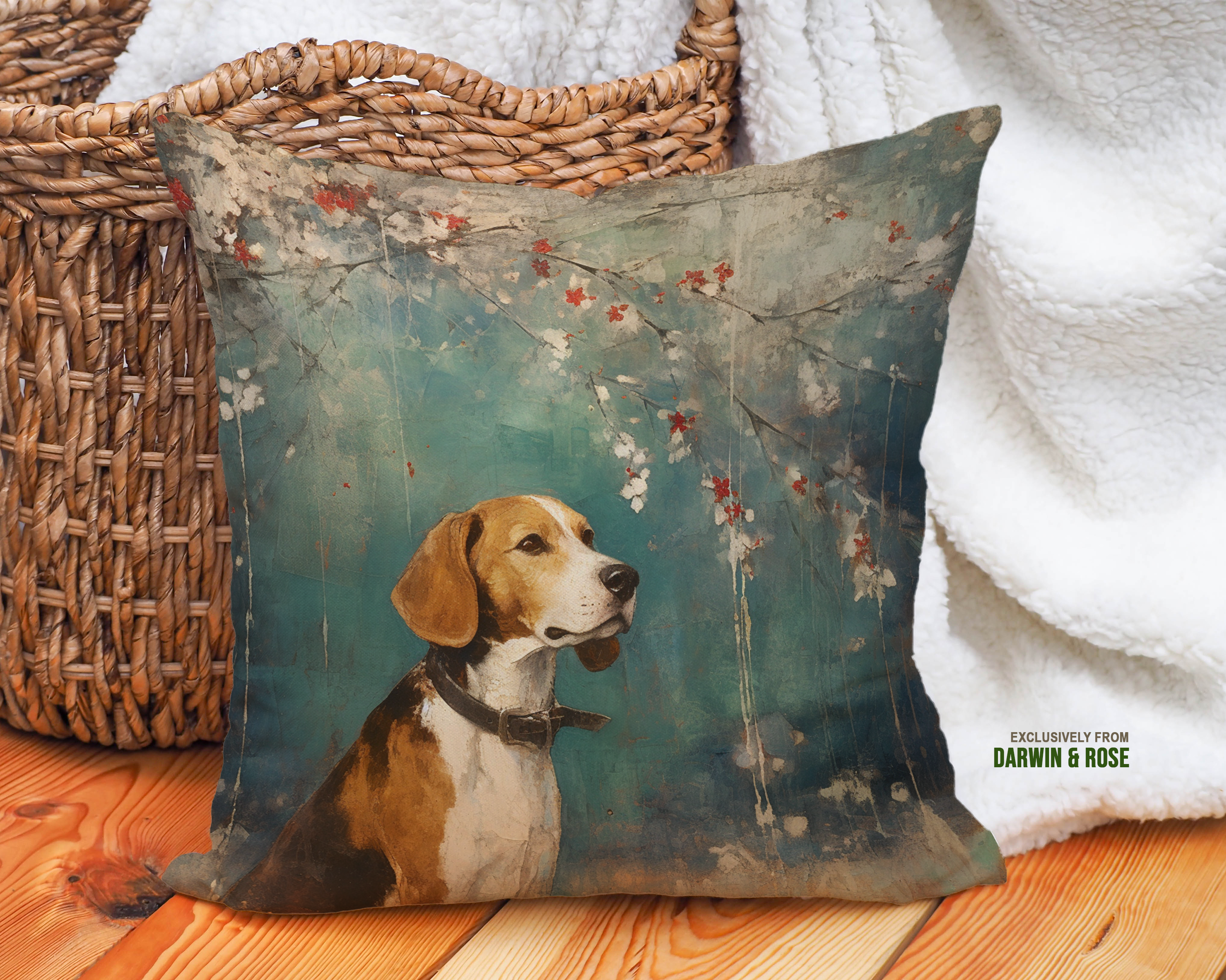 Beagle Blossom Charm Throw Pillow – Vintage Modern Style