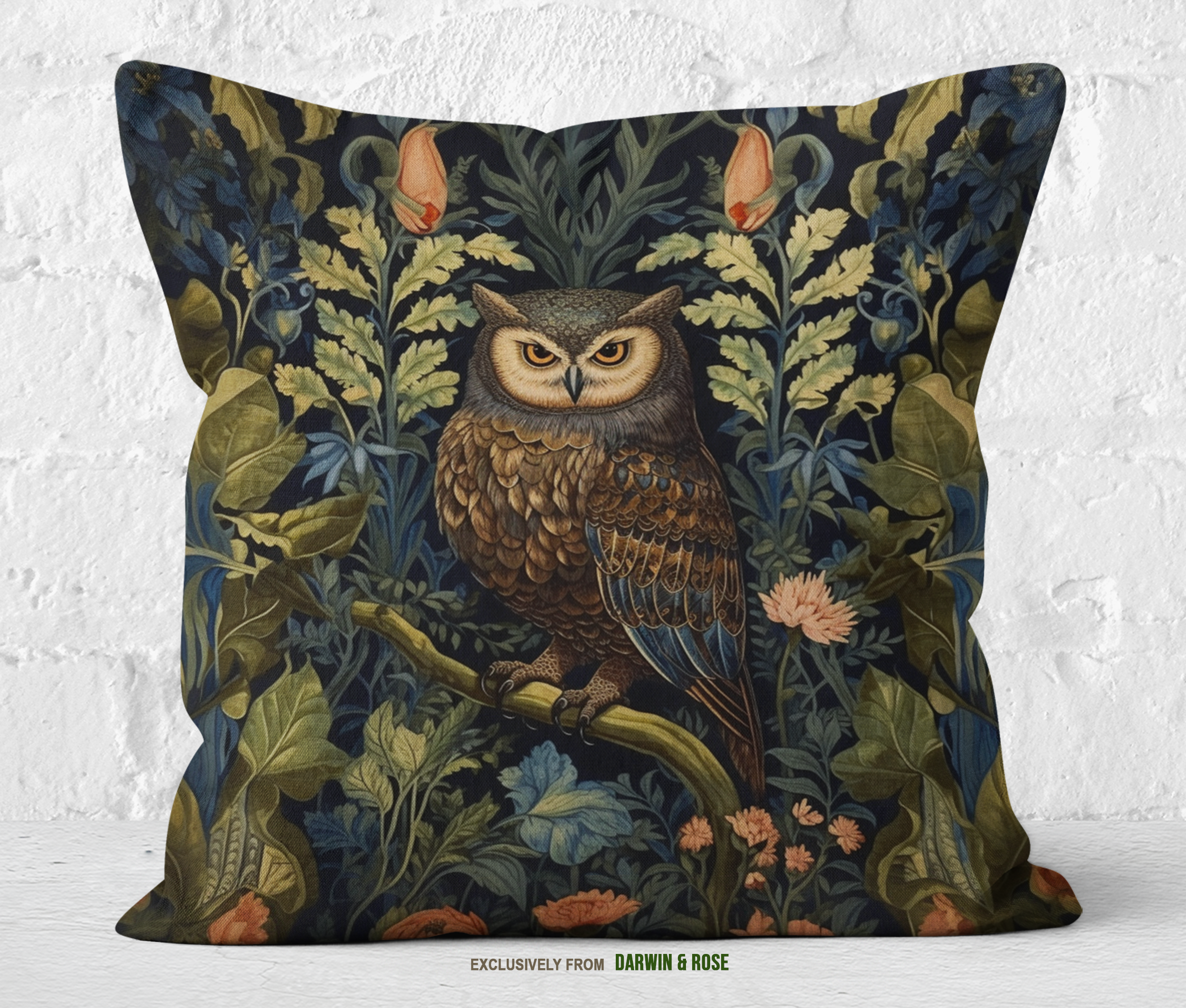 Floral Night Owl Throw Pillow – Woodland Boho Style Décor