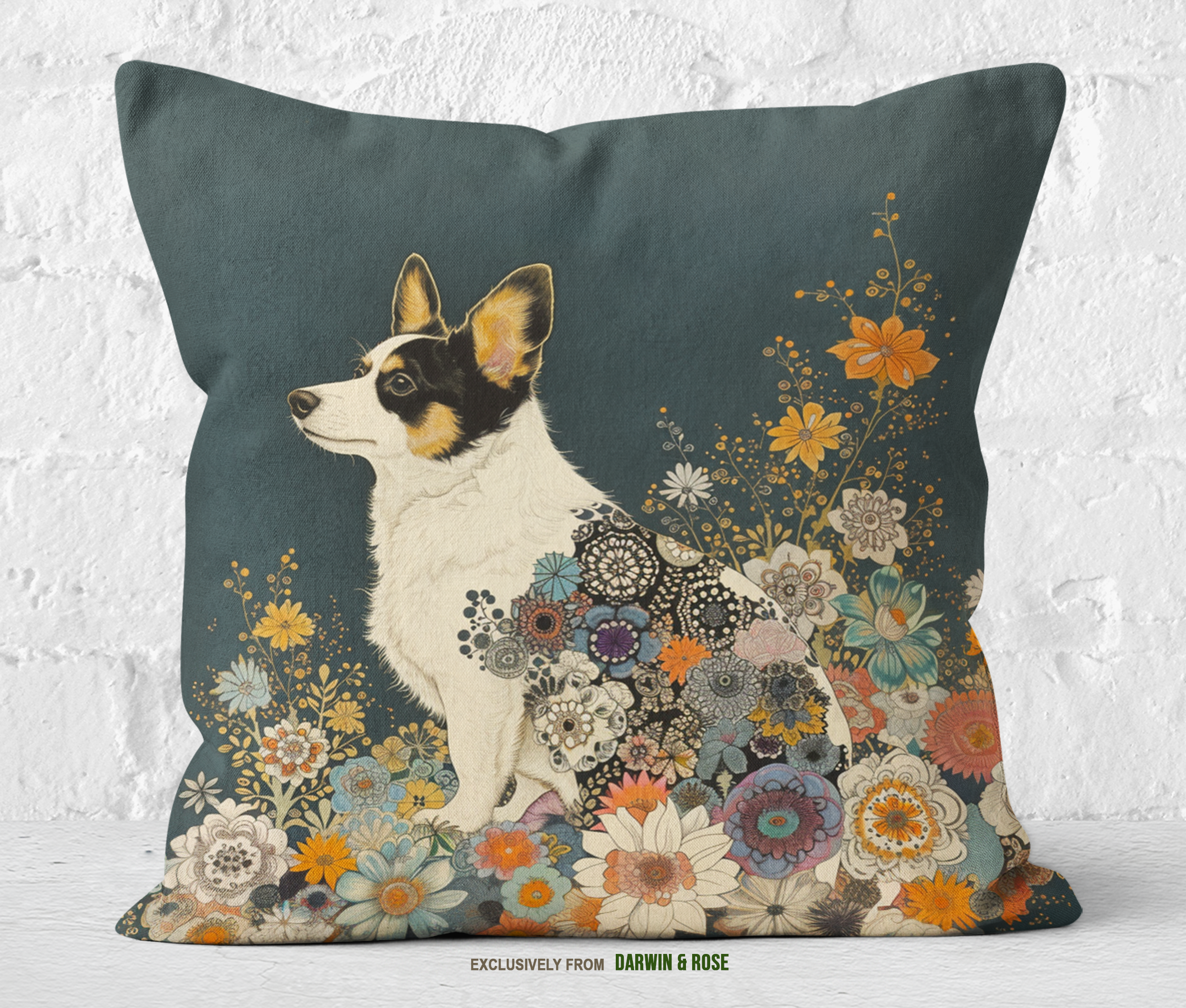 Cardigan Welsh Corgi Floral Elegance Throw Pillow – Modern Boho Decor