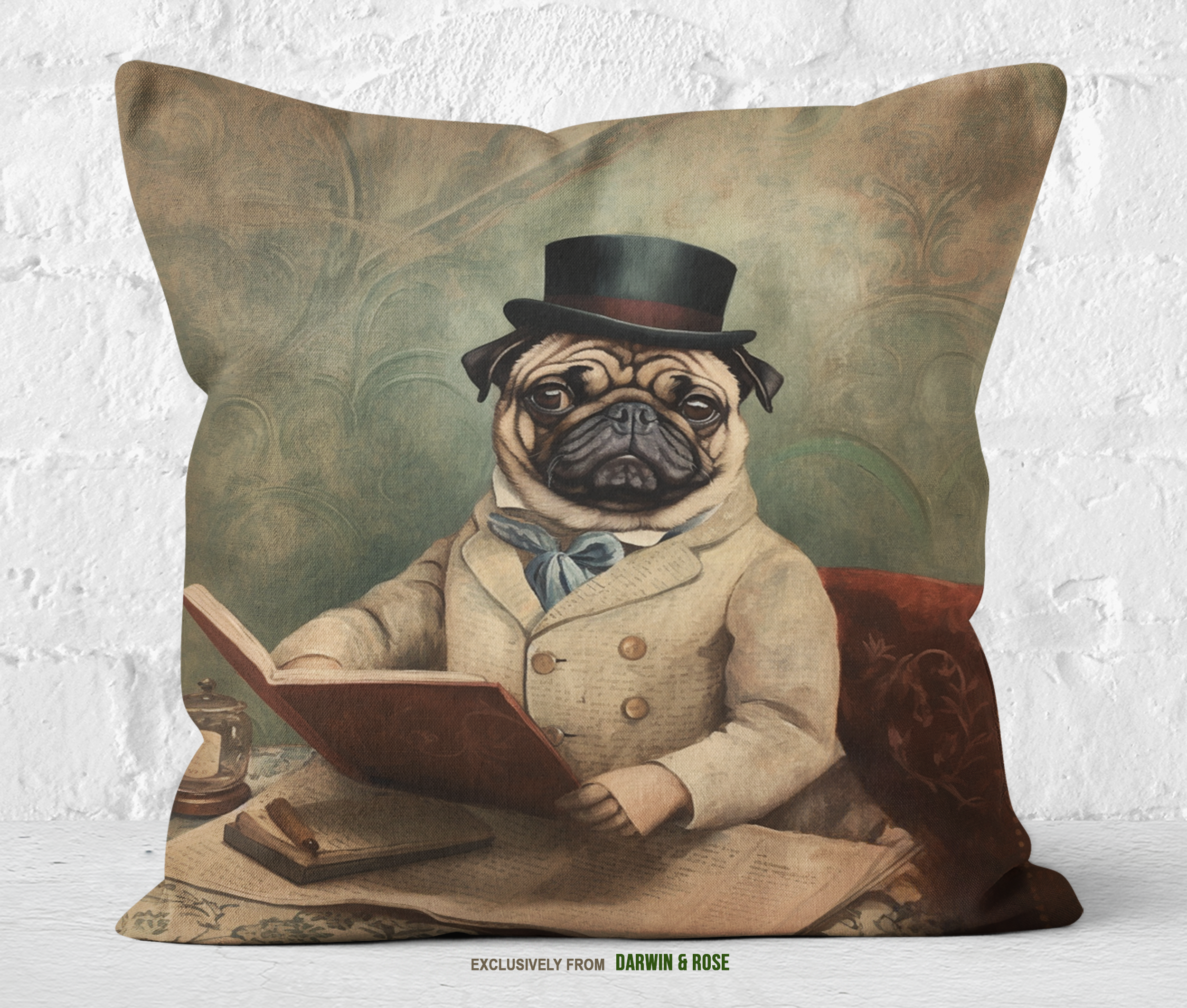 Distinguished Pug Gentleman Vintage Throw Pillow