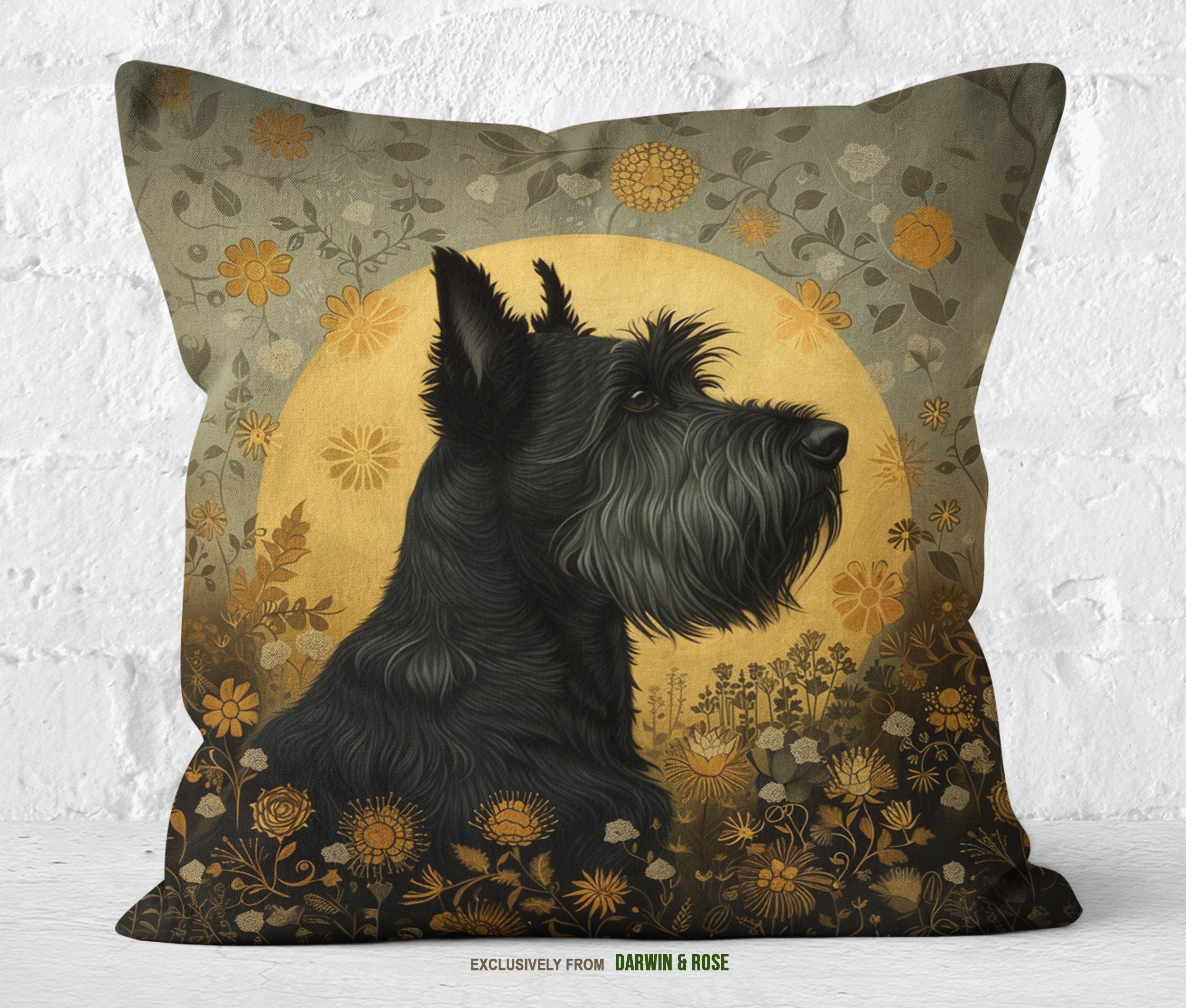 Scottish Terrier Autumn Bloom Throw Pillow – Modern Rustic Dog Lover’s Decor
