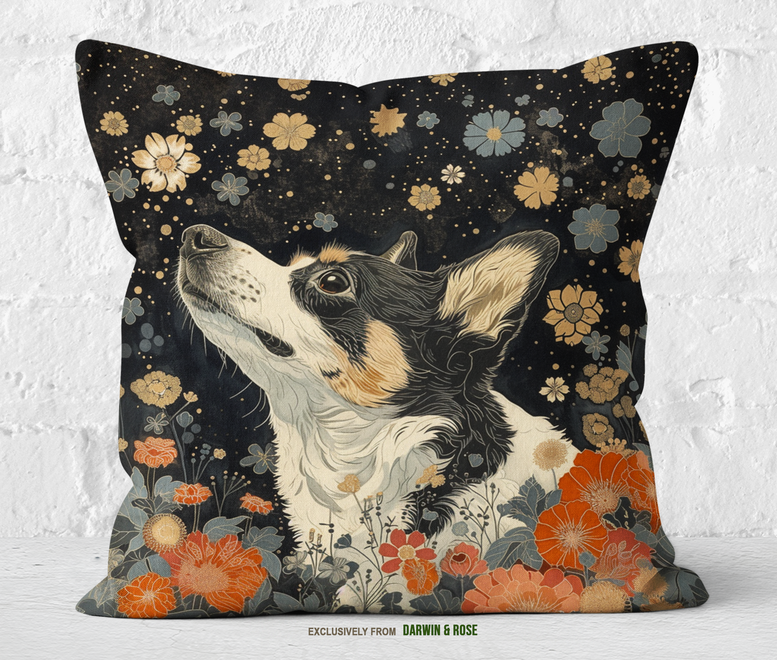 Cardigan Welsh Corgi Starry Night Boho Throw Pillow