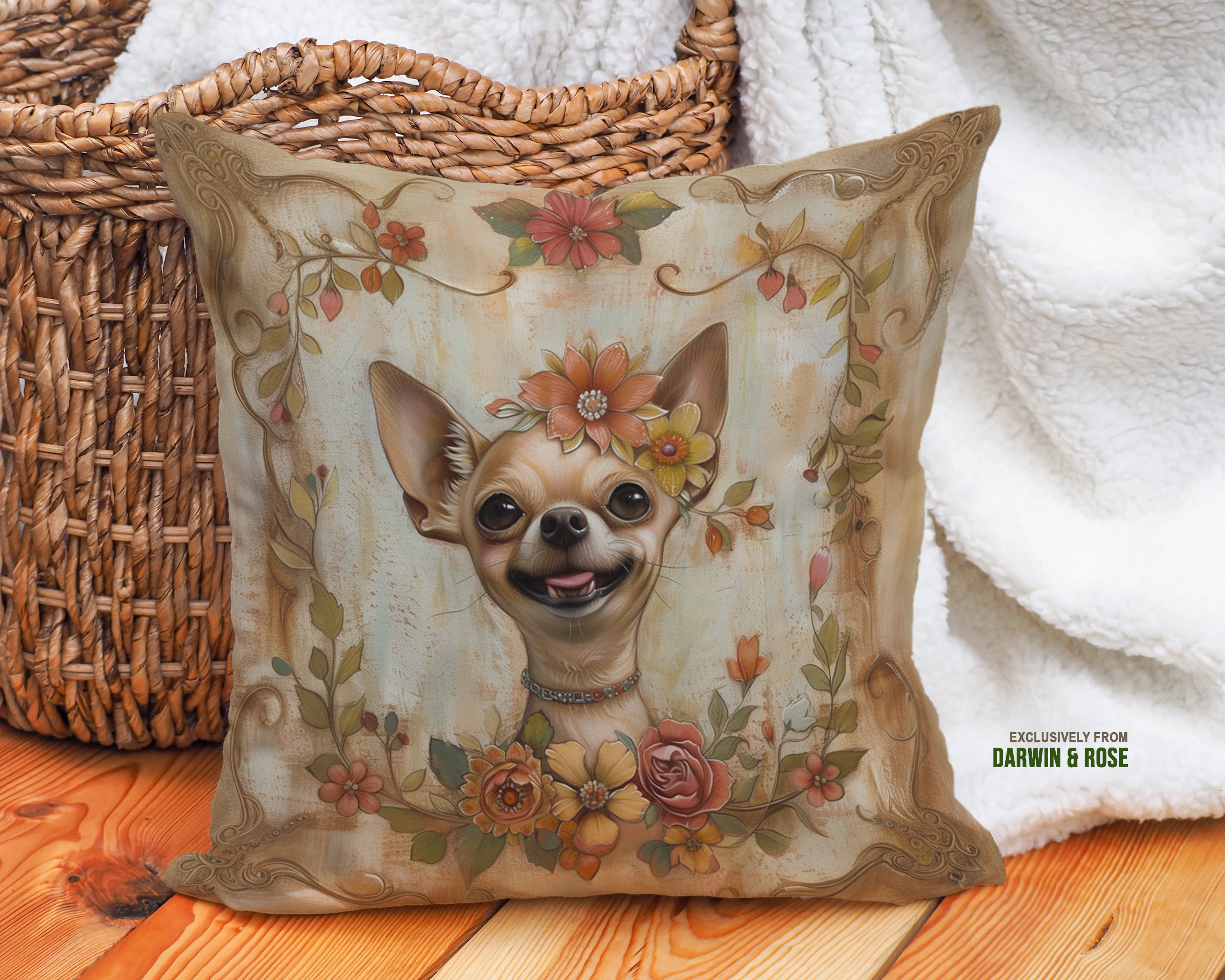 Charming Chihuahua Floral Boho Throw Pillow for Dog Lovers