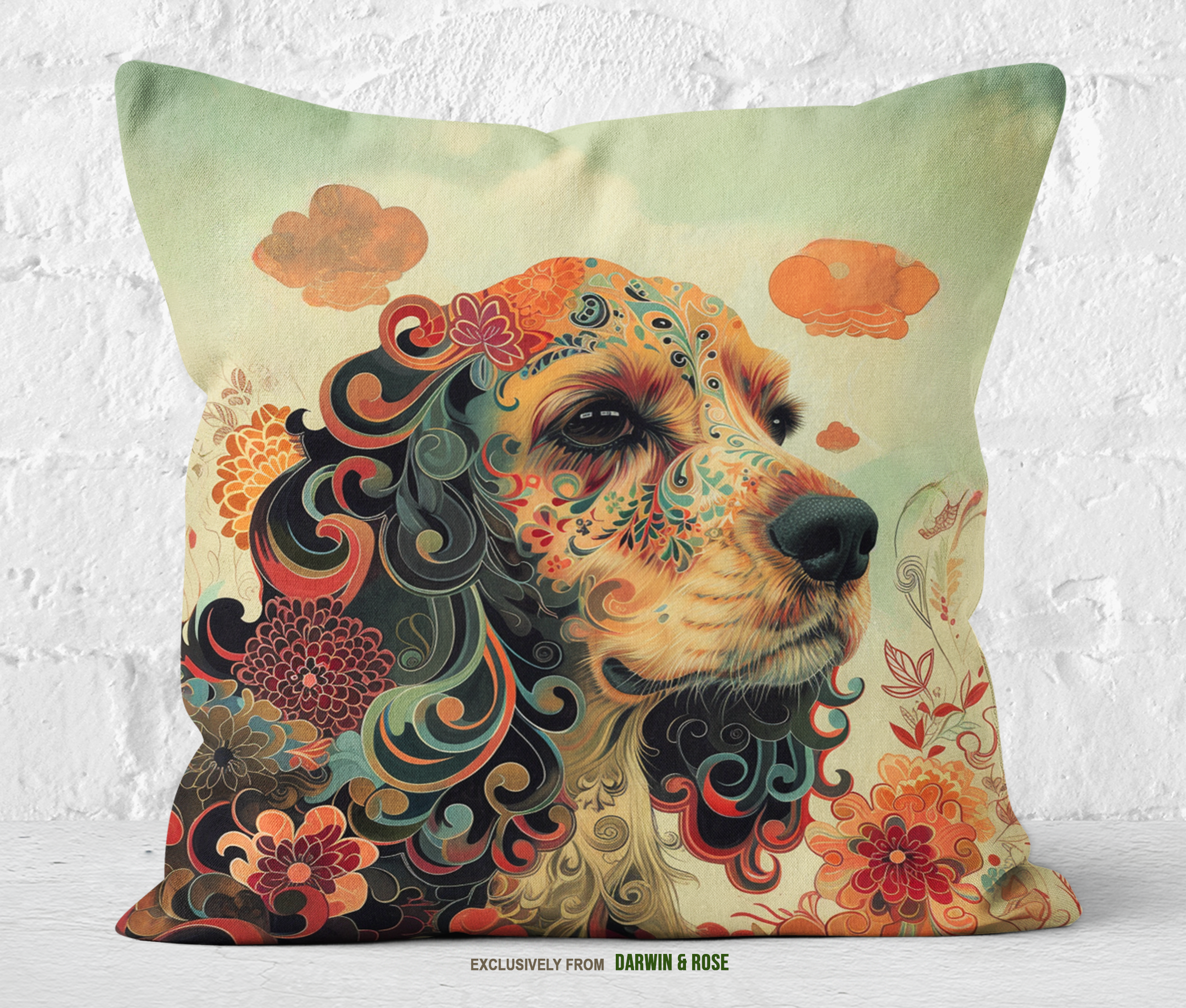 Floral Elegance Cocker Spaniel Throw Pillow – Boho Style Home Décor