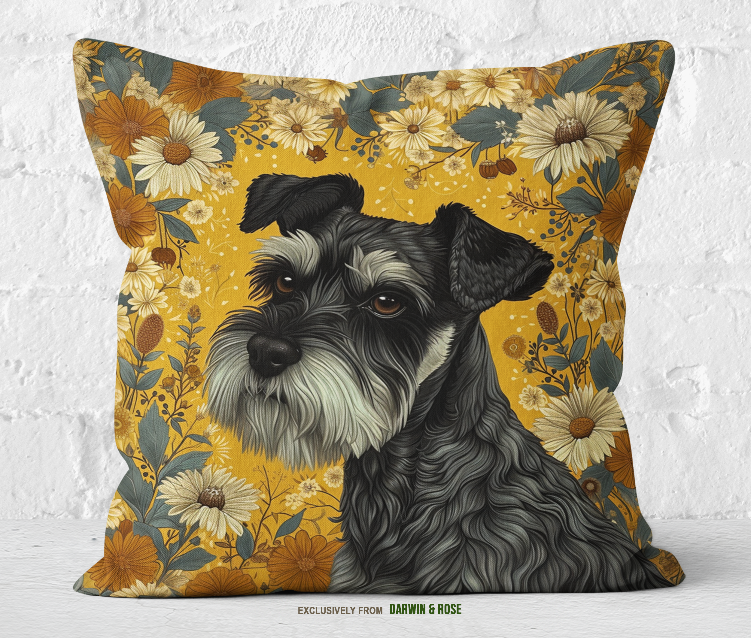 Miniature Schnauzer Autumn Floral Throw Pillow