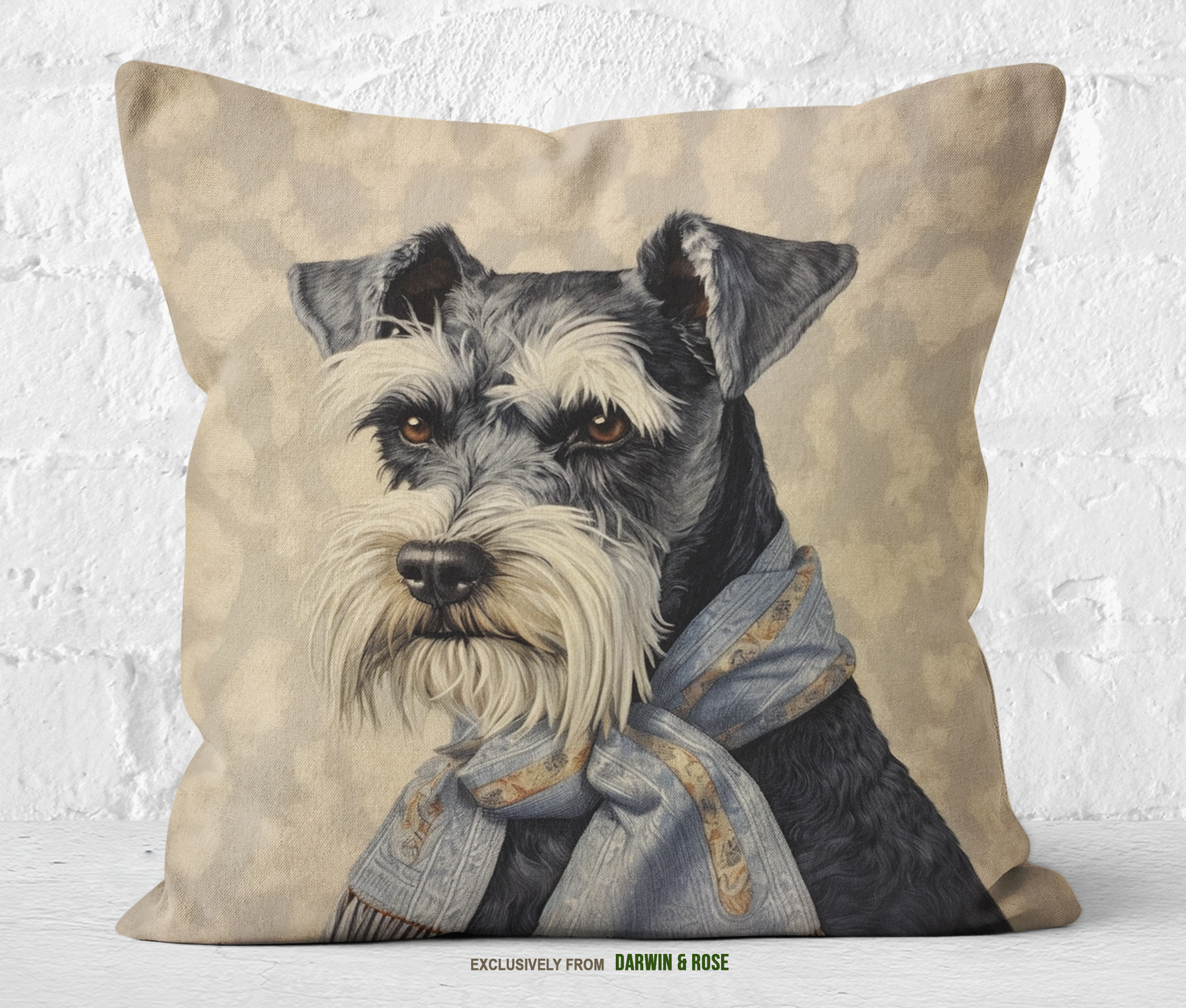 Miniature Schnauzer Chic Portrait Throw Pillow – Modern Farmhouse Style