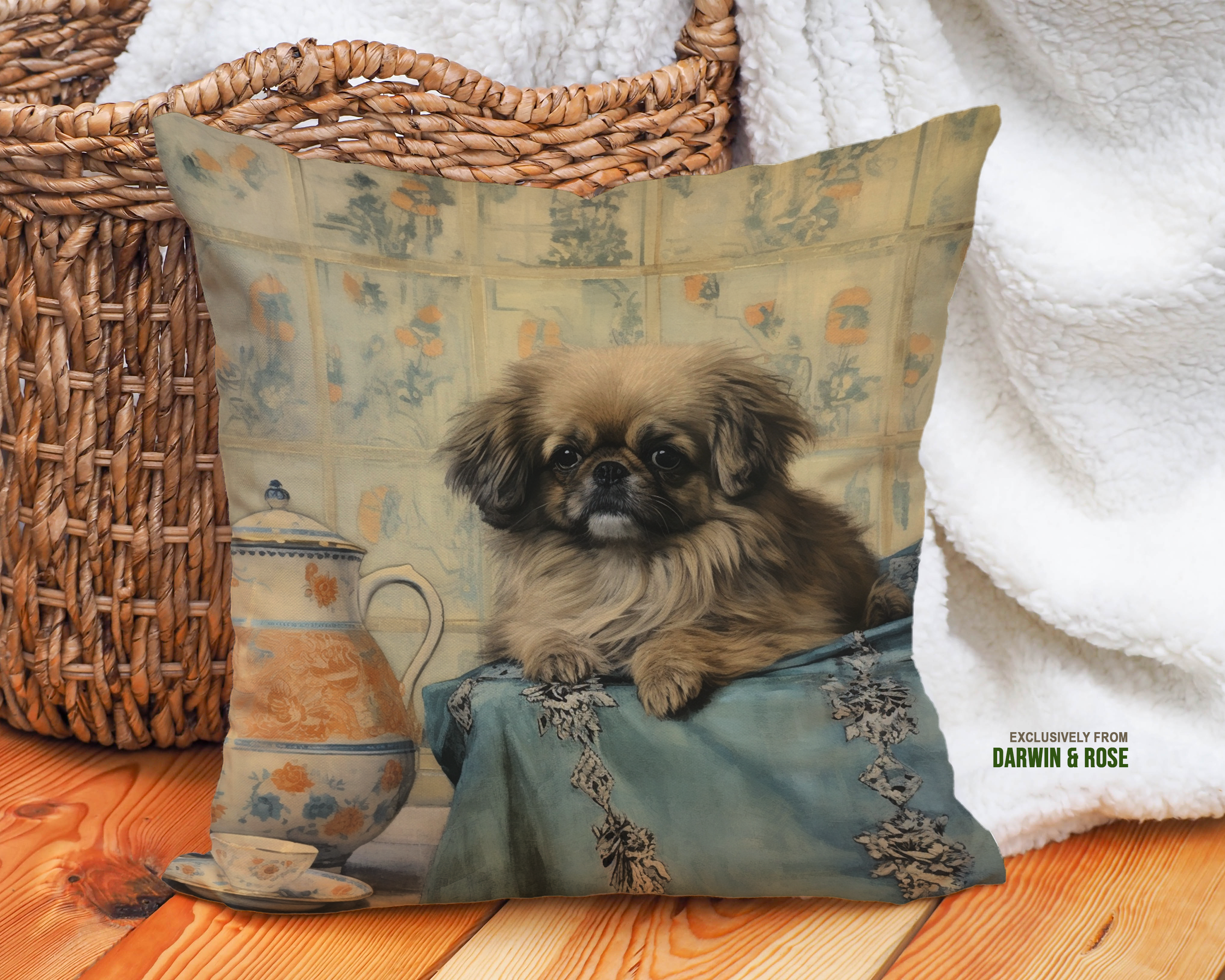 Pekingese Elegance Vintage-Style Throw Pillow for Classic Décor