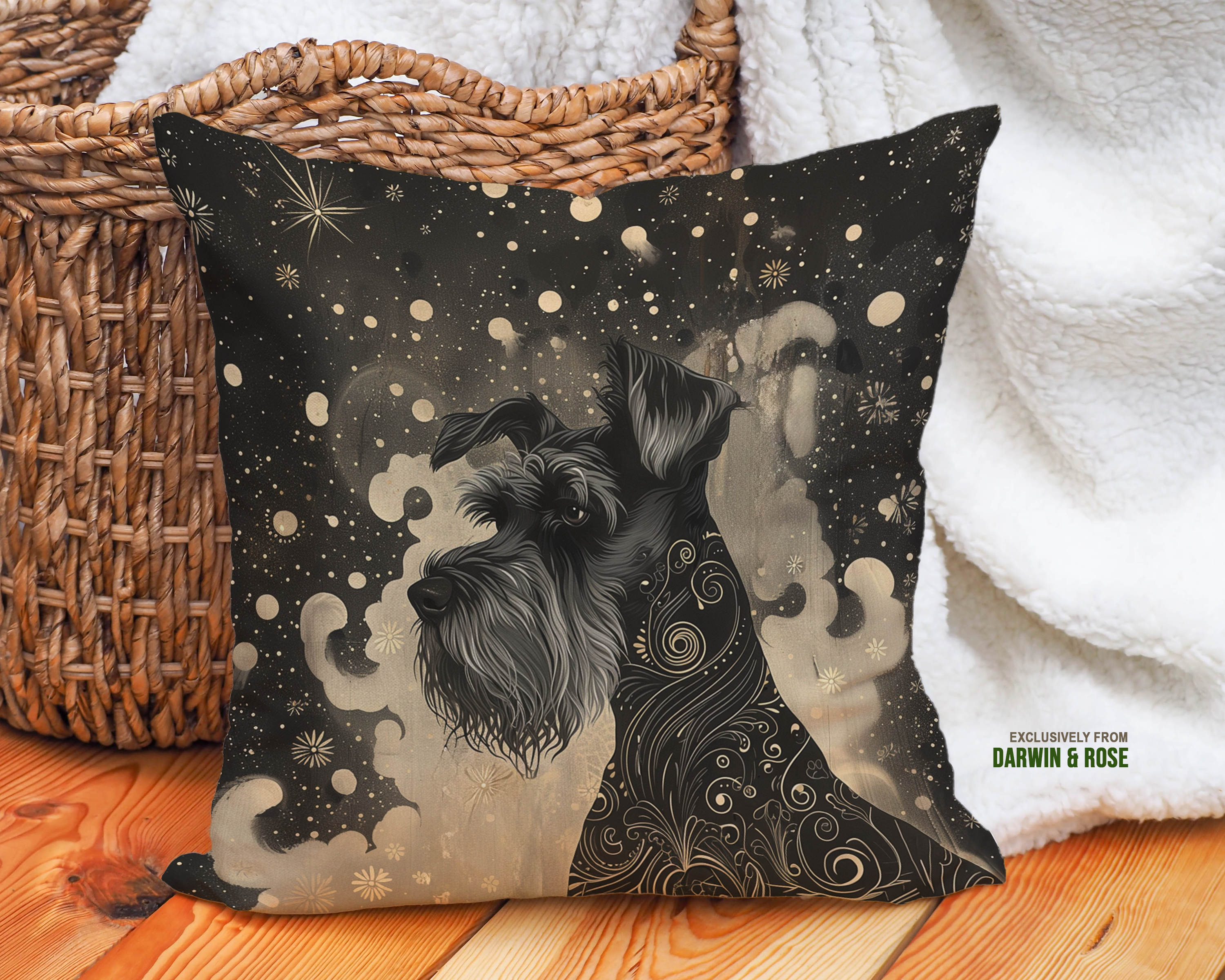 Starry Night Miniature Schnauzer Throw Pillow – Modern Glam Decor