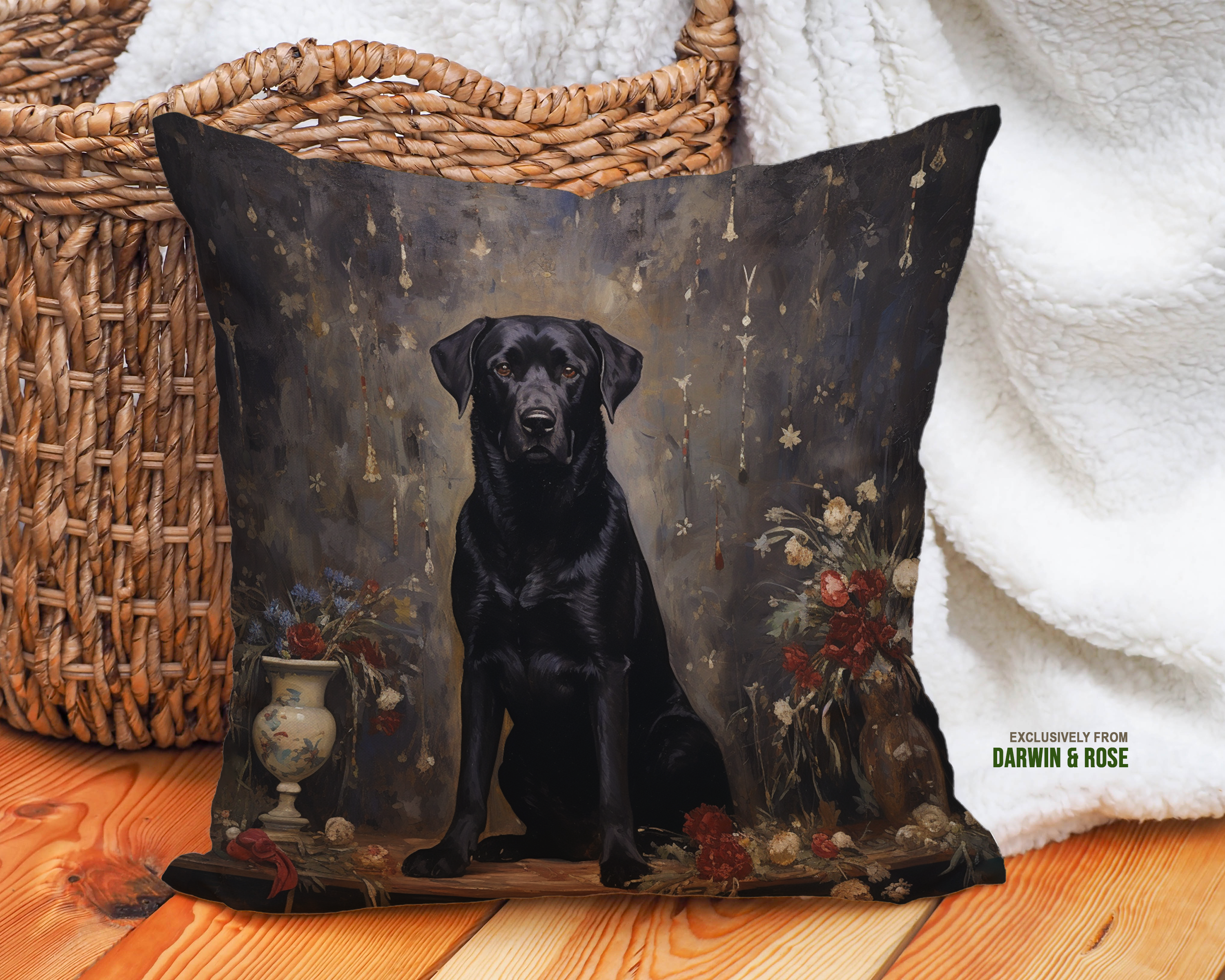 Majestic Black Labrador Retriever Art Throw Pillow – Elegant Modern Décor