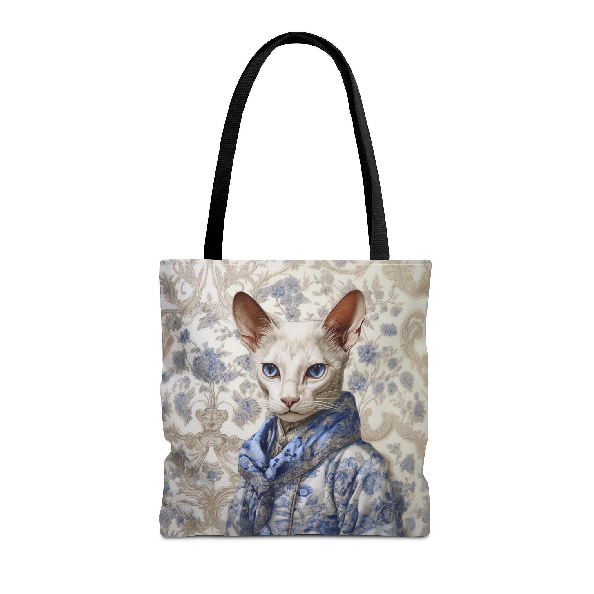 Elegant Oriental Cat Tote Bag in Blue Floral Design - Darwin & Rose