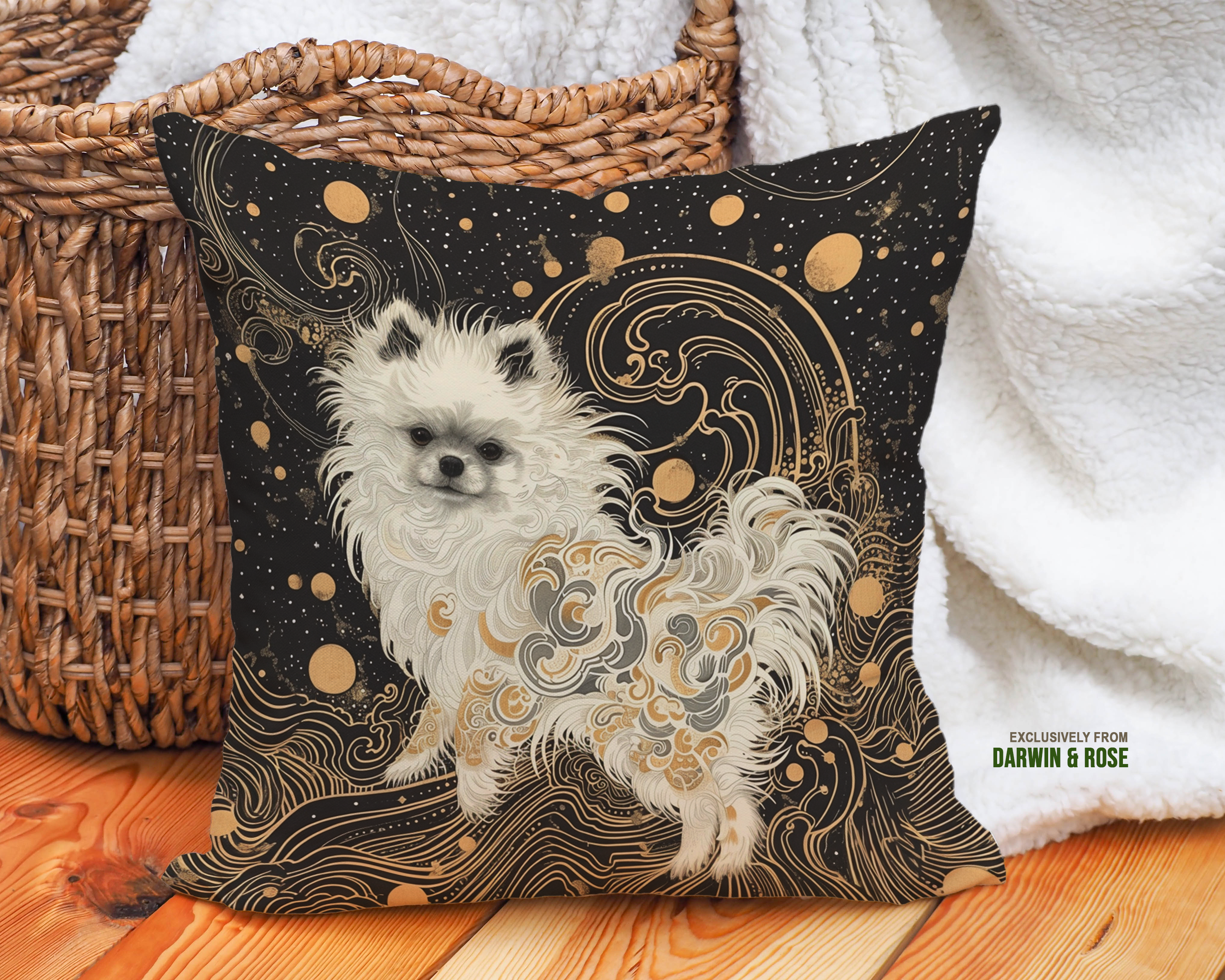 Art Nouveau Pomeranian Throw Pillow – Luxe Boho Style Home Decor