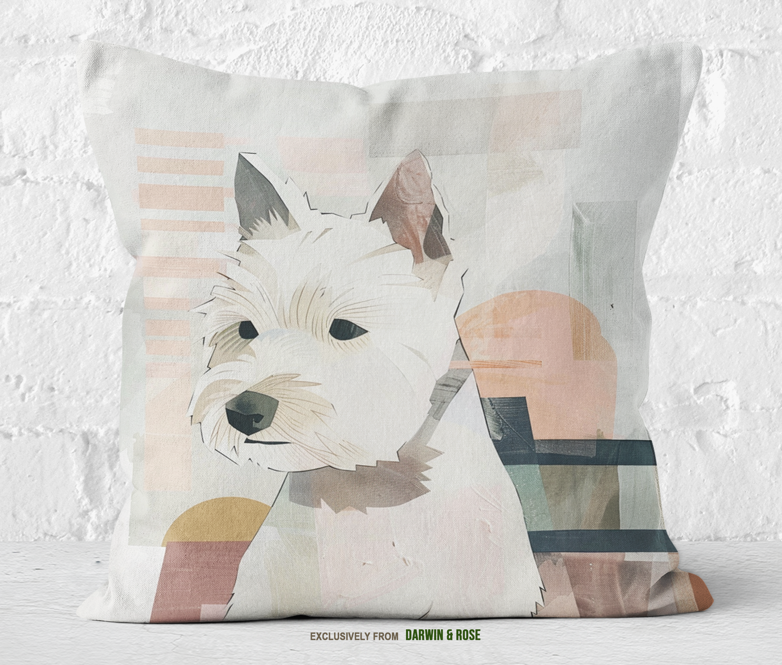 Westie Modern Art Throw Pillow – Abstract West Highland White Terrier Design