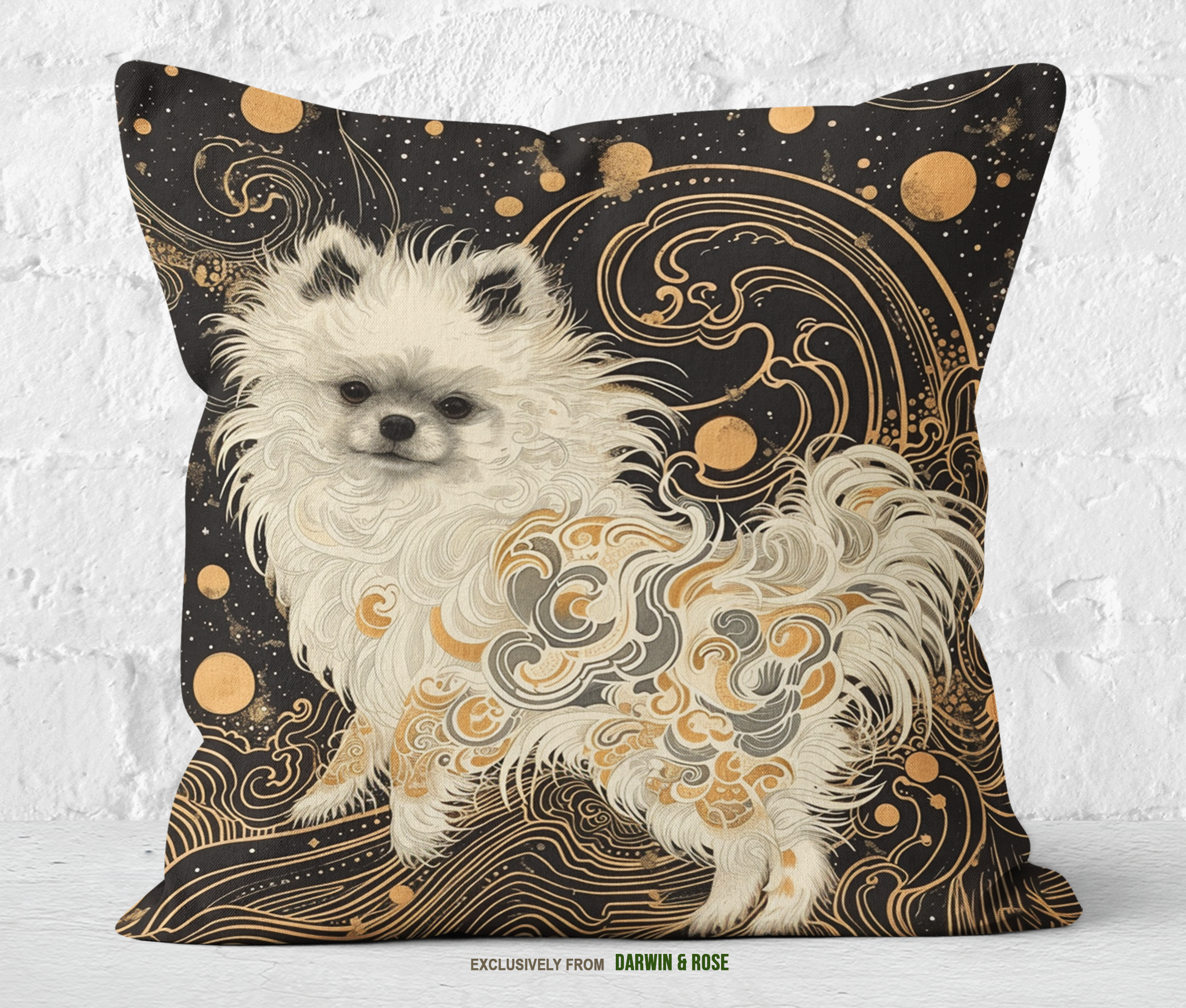 Art Nouveau Pomeranian Throw Pillow – Luxe Boho Style Home Decor