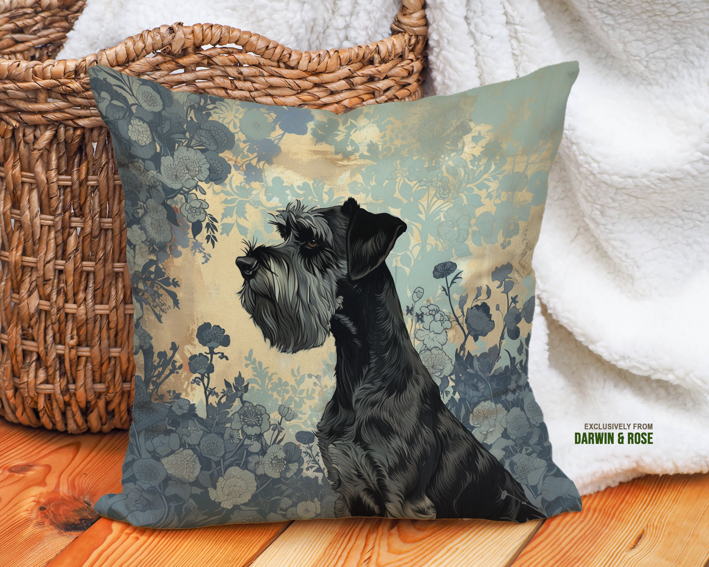 Miniature Schnauzer Floral Retreat Throw Pillow for Modern Farmhouse Décor