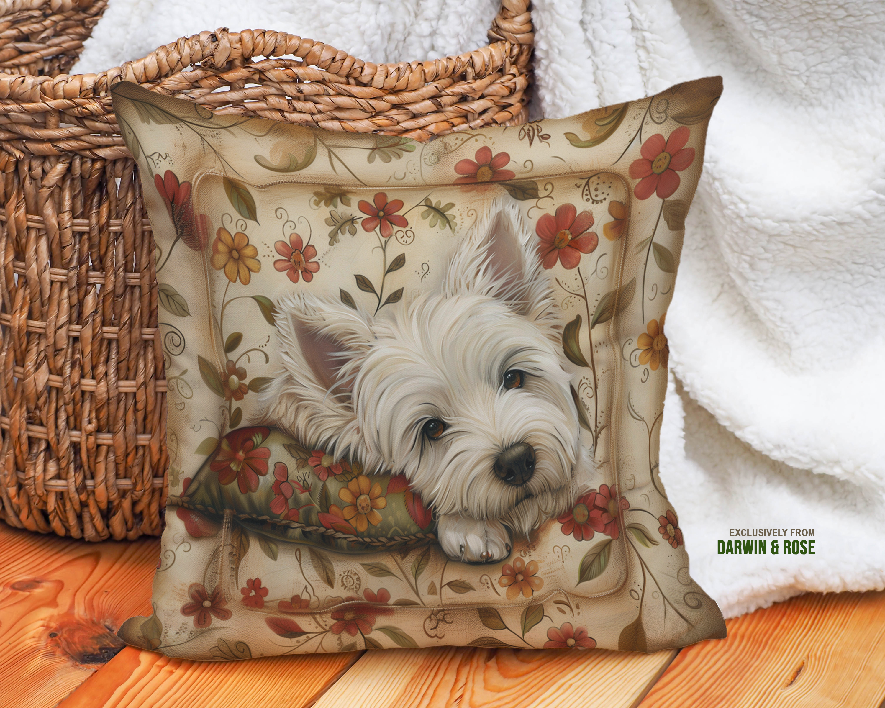 West Highland White Terrier Floral Charm Throw Pillow