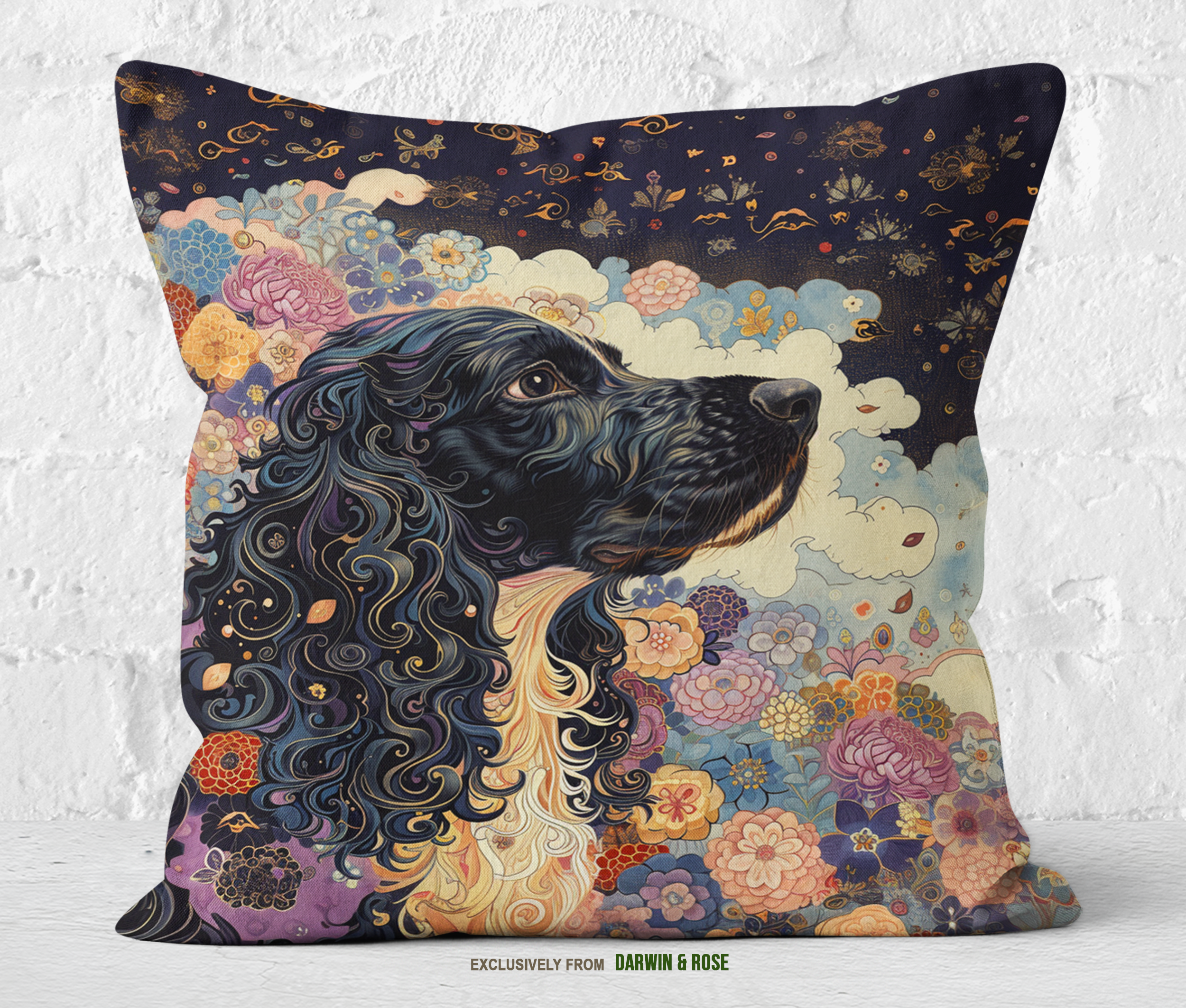 Whimsical Night Garden Cocker Spaniel Throw Pillow – Boho Dog Lover’s Dream
