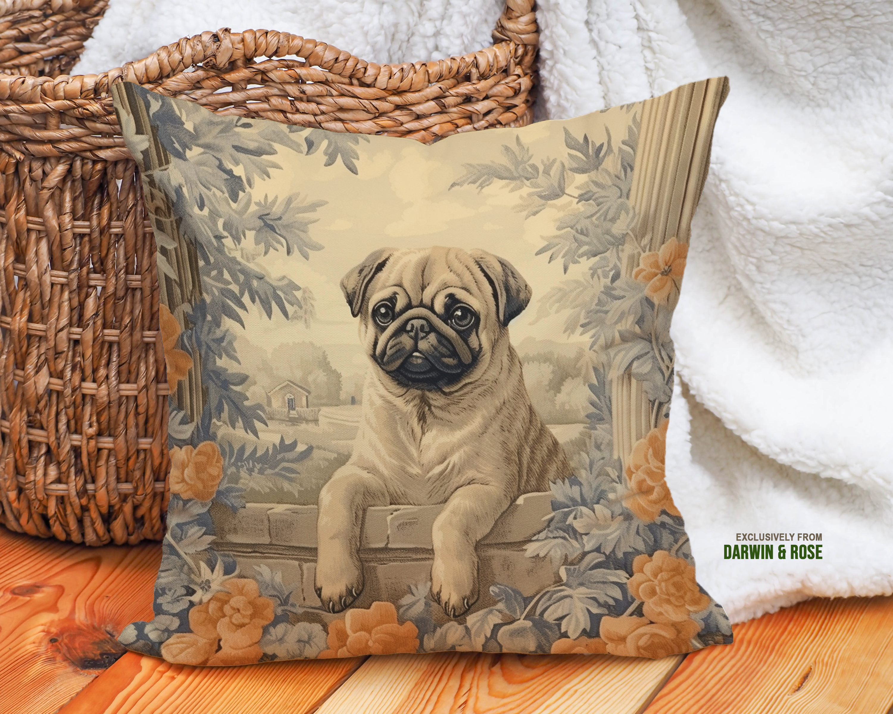 Vintage Charm Pug Throw Pillow – Modern Farmhouse Style Home Décor