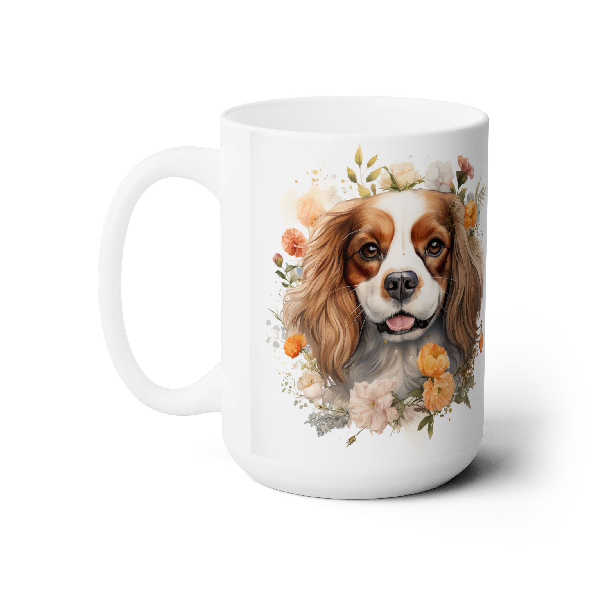Cavalier King Charles Spaniel Coffee Mug with Floral Design - Darwin & Rose