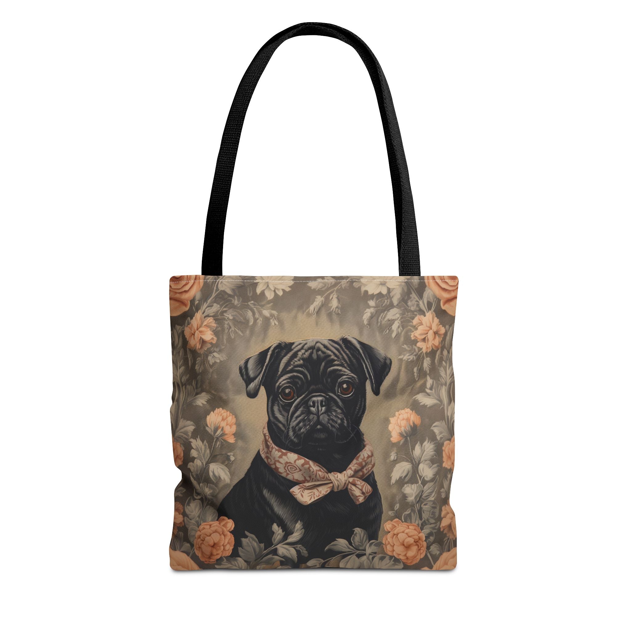 Charming Black Pug Floral Tote Bag with Elegant Bowtie Design - Darwin & Rose