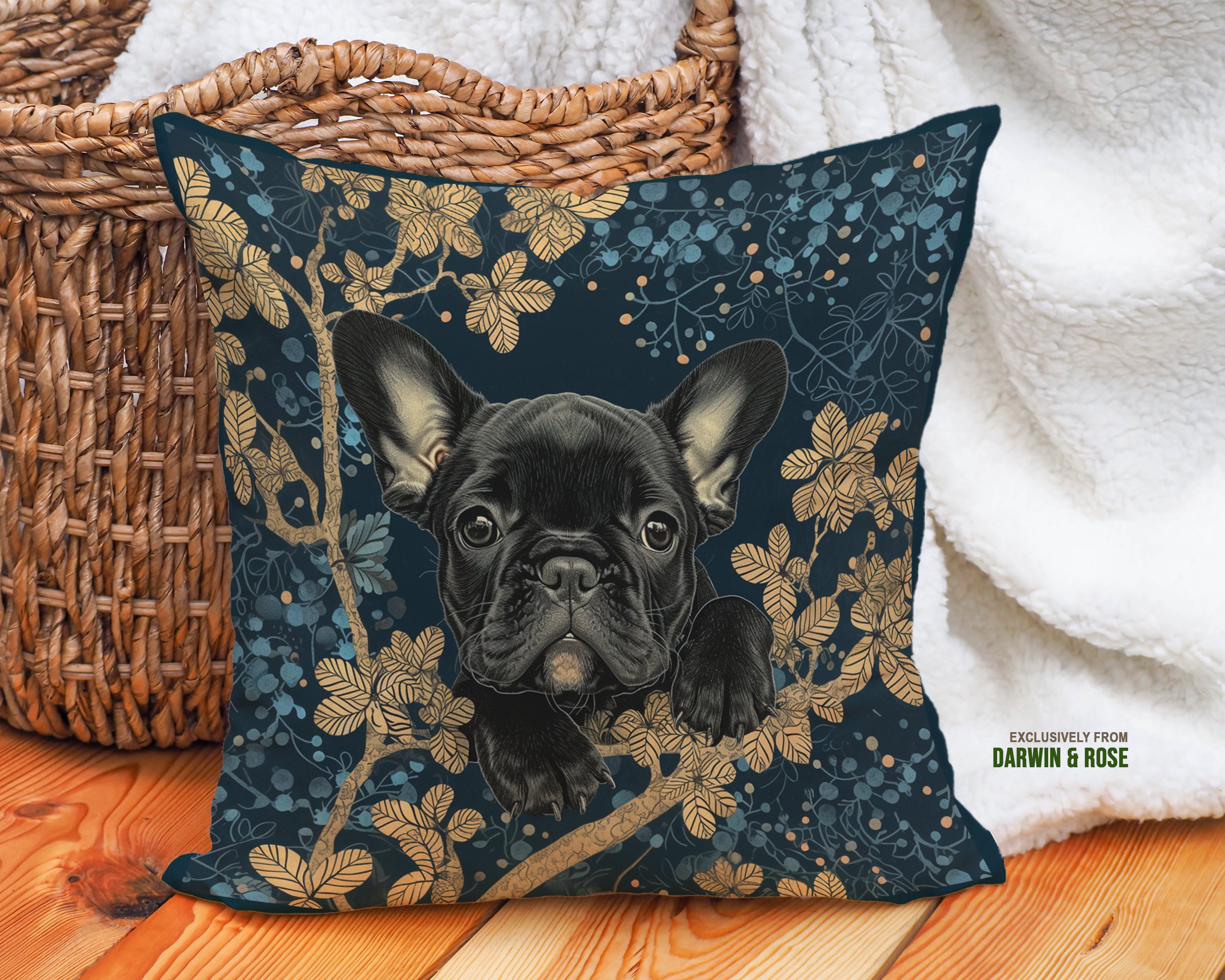 French Bulldog Midnight Garden Luxe Throw Pillow