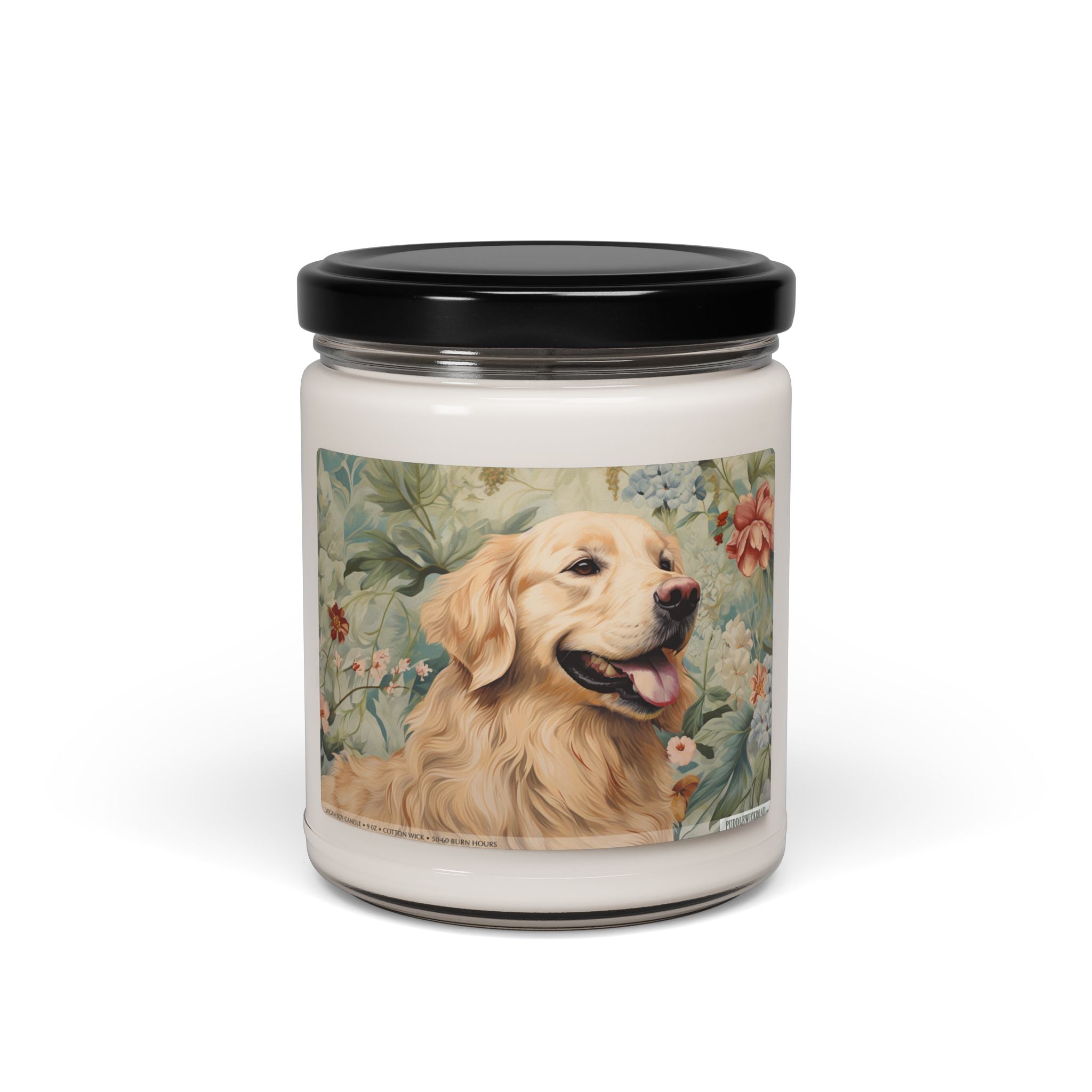 Golden Retriever Soy Candle - Dog Lover Gift with Floral Art - Darwin & Rose