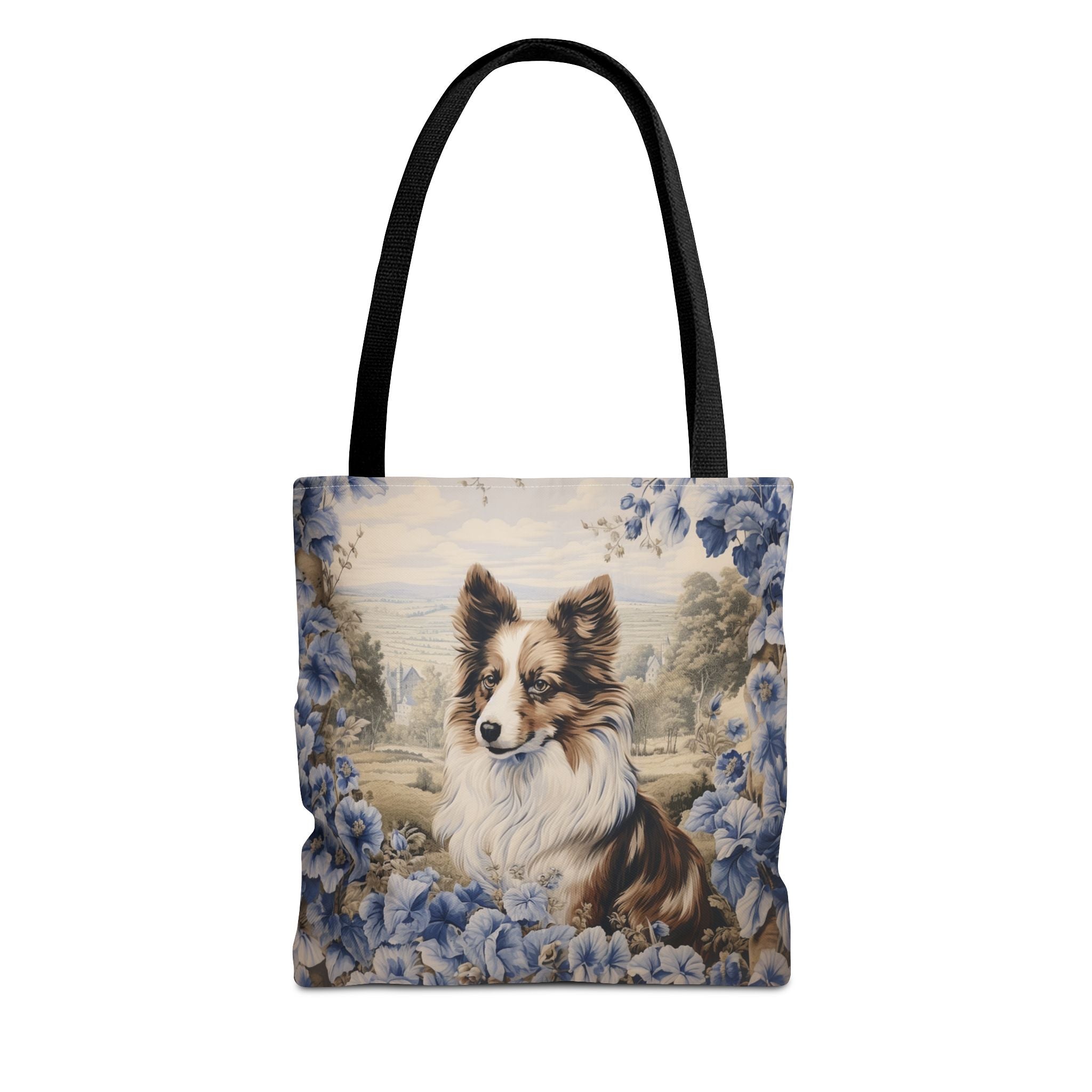 Shetland Sheepdog Floral Tote Bag, Blue Vintage Market Bag for Dog Lovers - Darwin & Rose