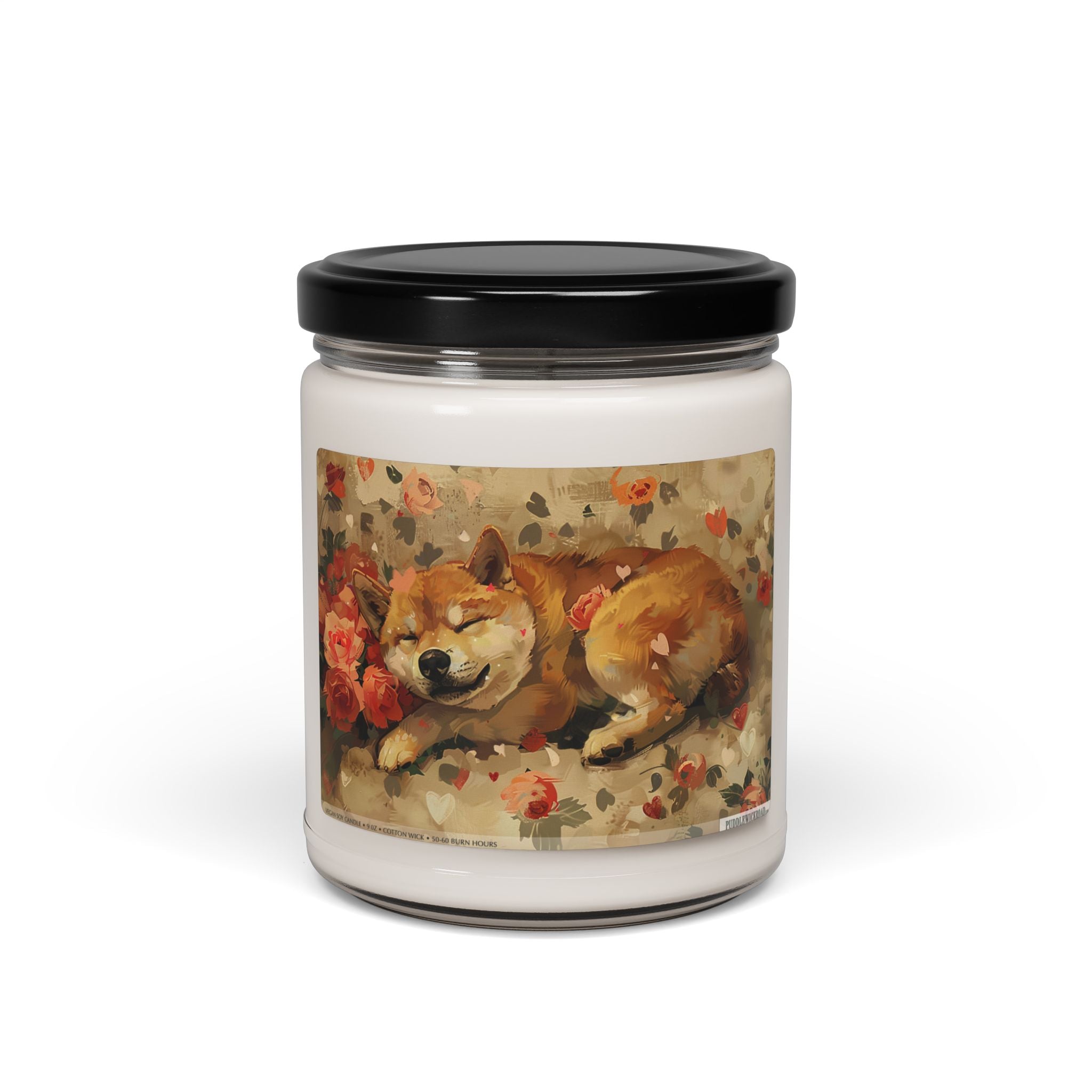 Shiba Inu Floral Art Candle - Cozy Pet Lover Gift - Darwin & Rose
