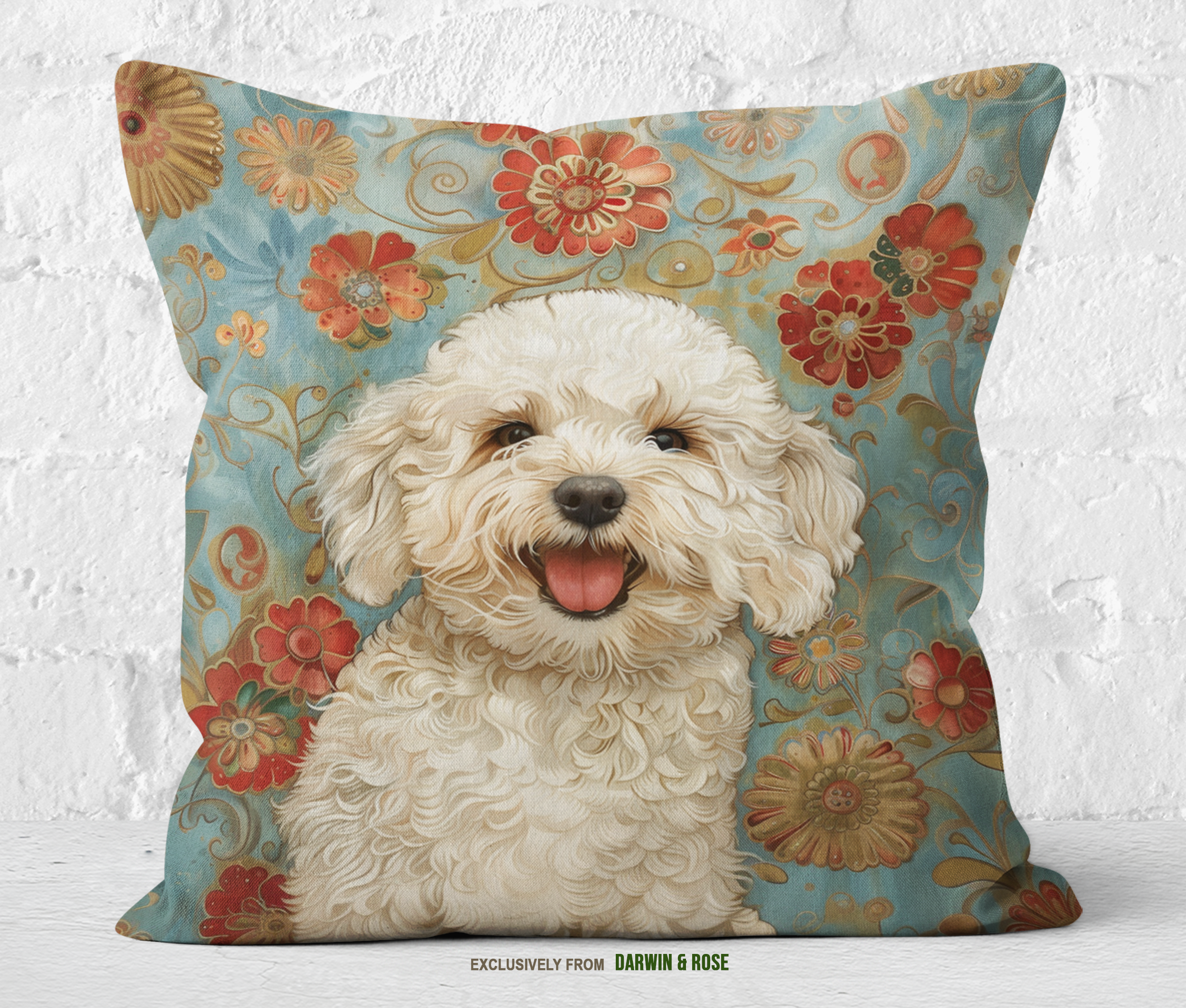 Bichon Frise Floral Bliss Throw Pillow - Boho Chic Dog Lover Decor