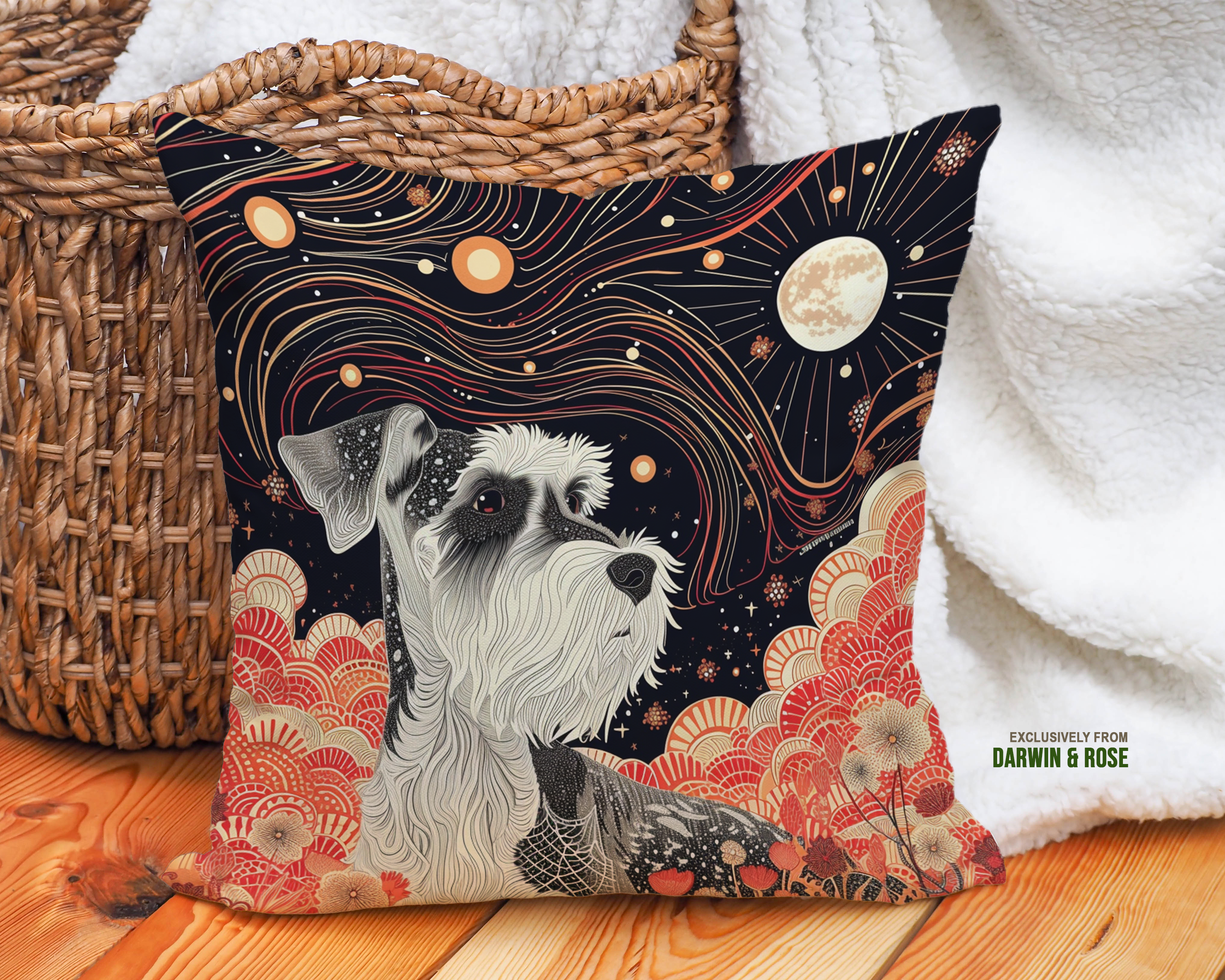 Celestial Night Miniature Schnauzer Throw Pillow – Boho Decor