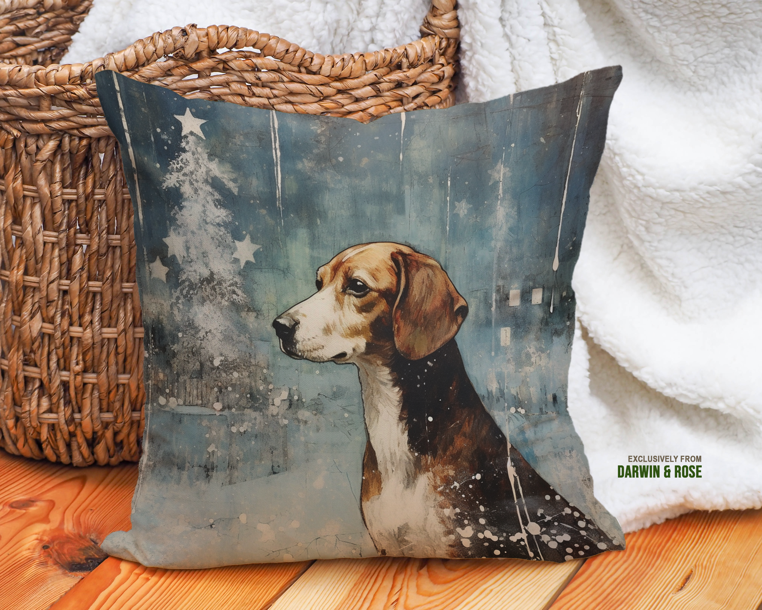 Beagle Winter Wonderland Throw Pillow - Modern Holiday Dog Decor