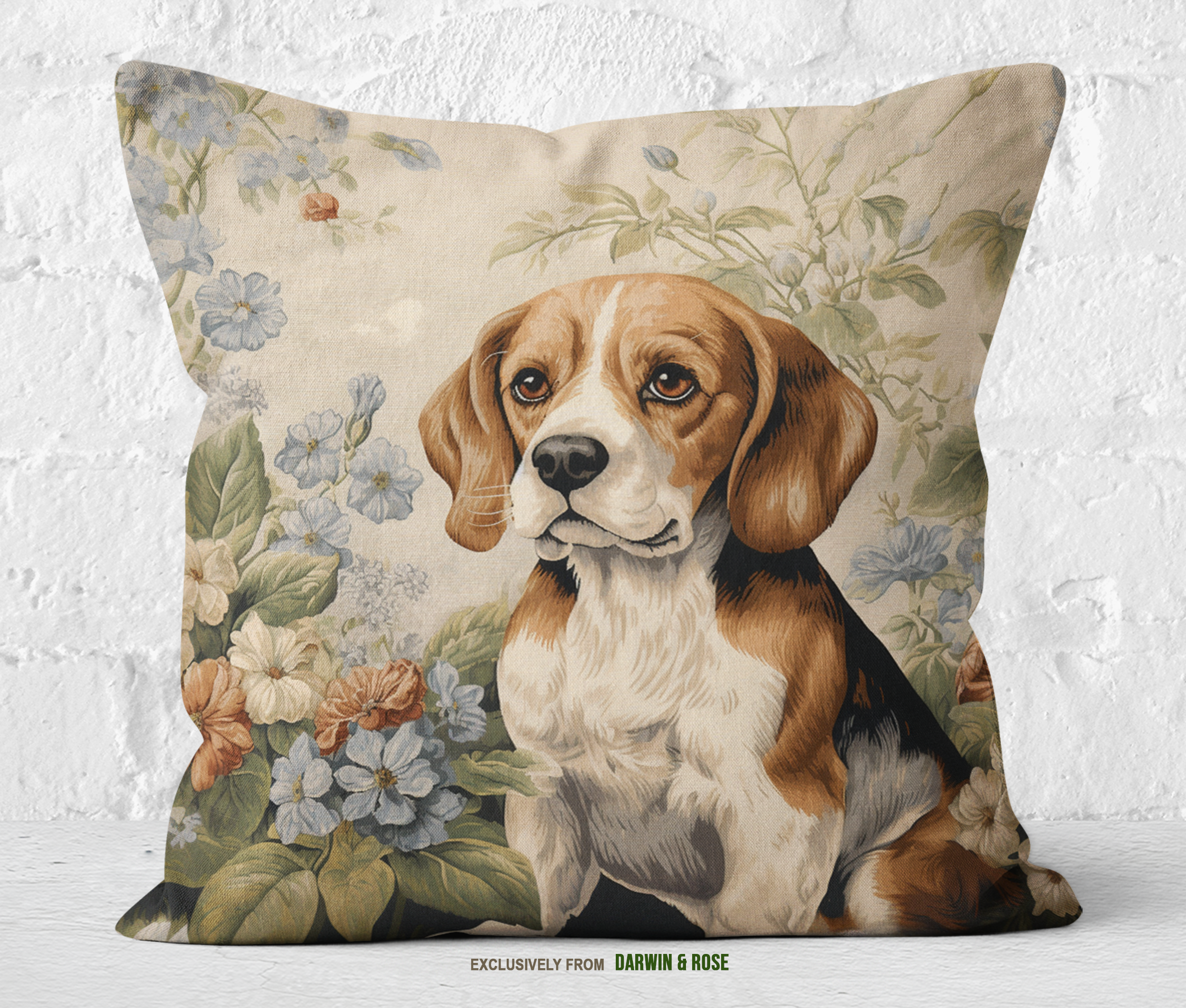 Beagle Blooms Vintage Throw Pillow – Classic Farmhouse Style