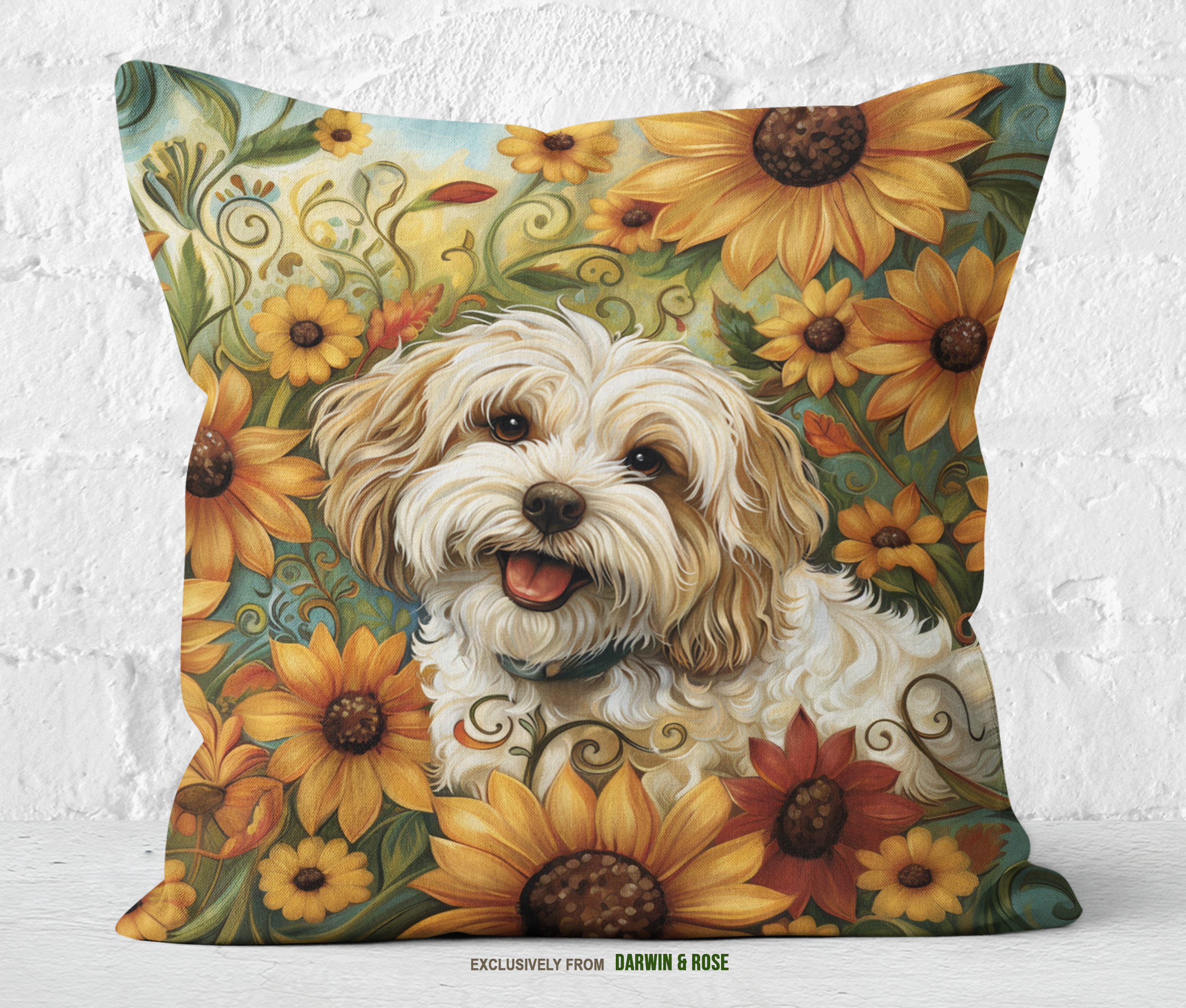 Havanese Sunflower Bliss Throw Pillow – Rustic Farmhouse Dog Lover’s Décor