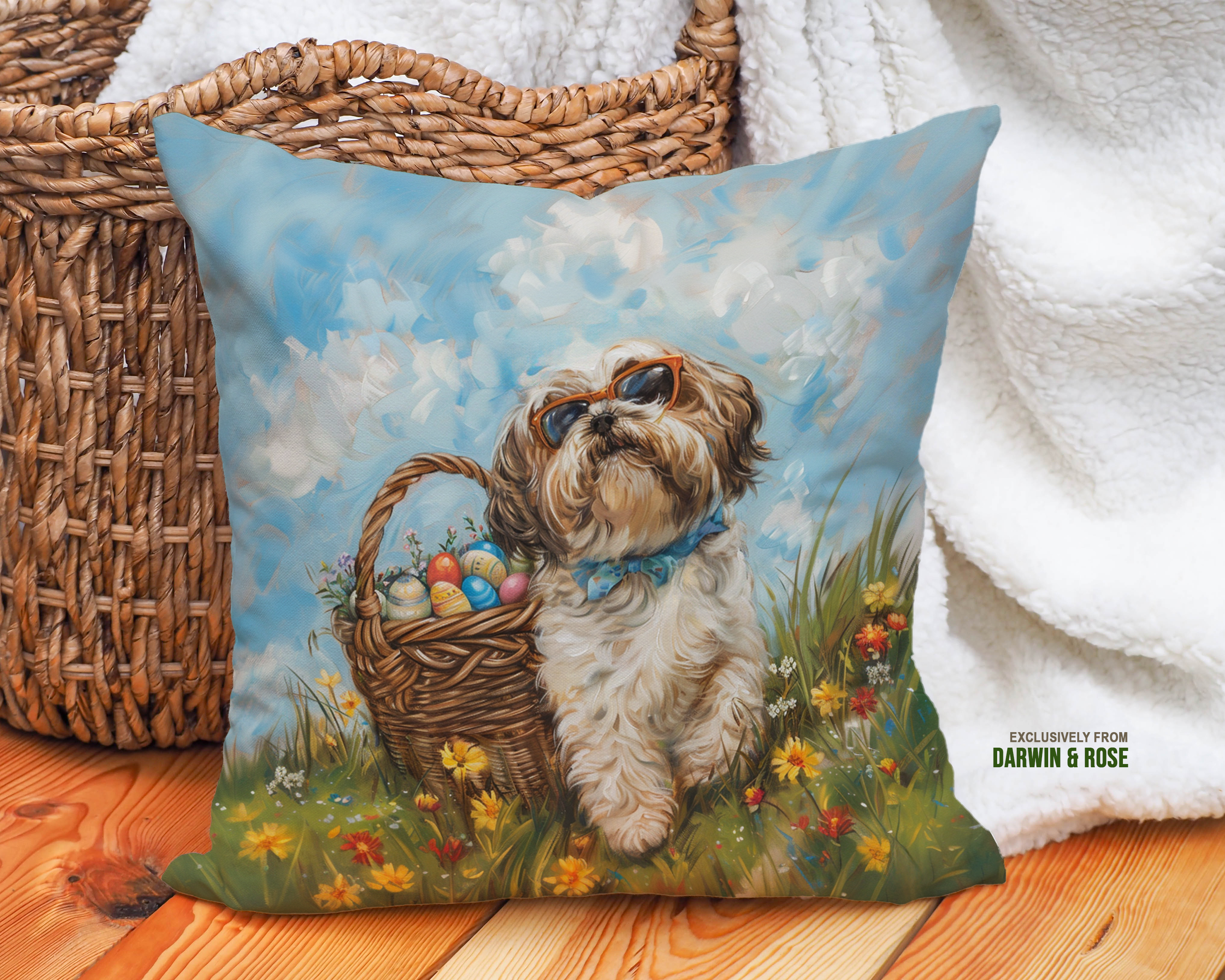 Shih Tzu Easter Bliss Throw Pillow - Whimsical Spring Decor with Pastel Hues
