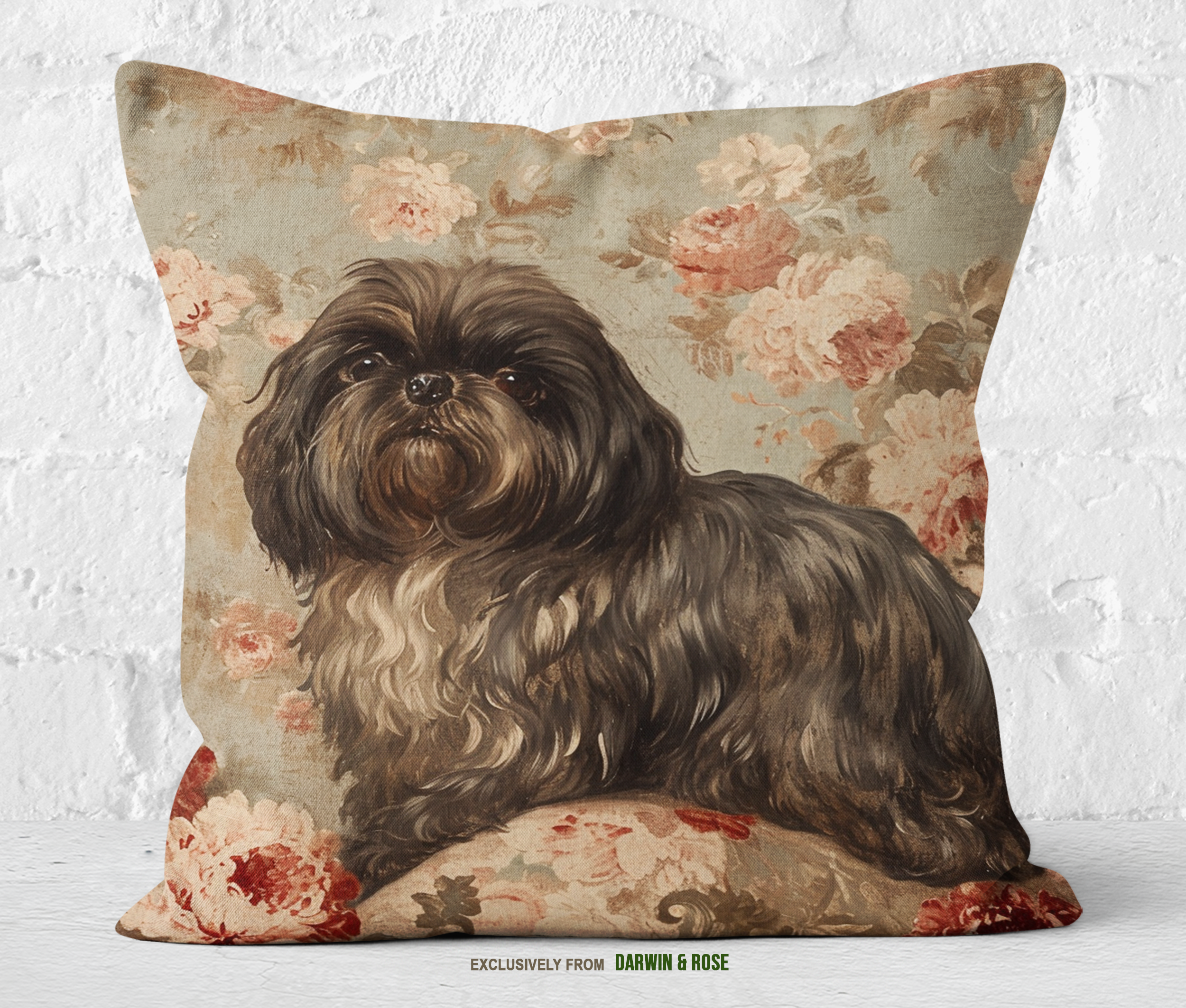 Shih Tzu Elegance Vintage Floral Throw Pillow