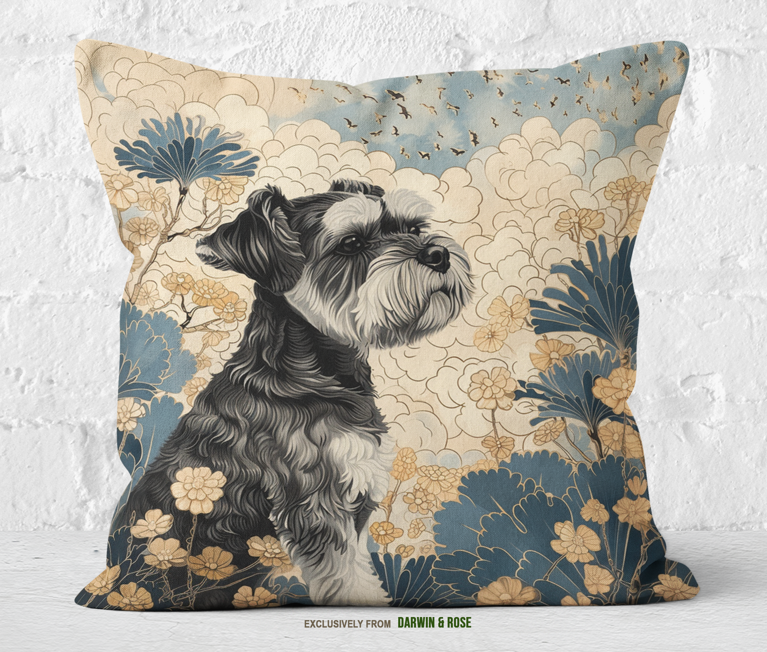 Miniature Schnauzer Floral Elegance Throw Pillow – Vintage Boho Style